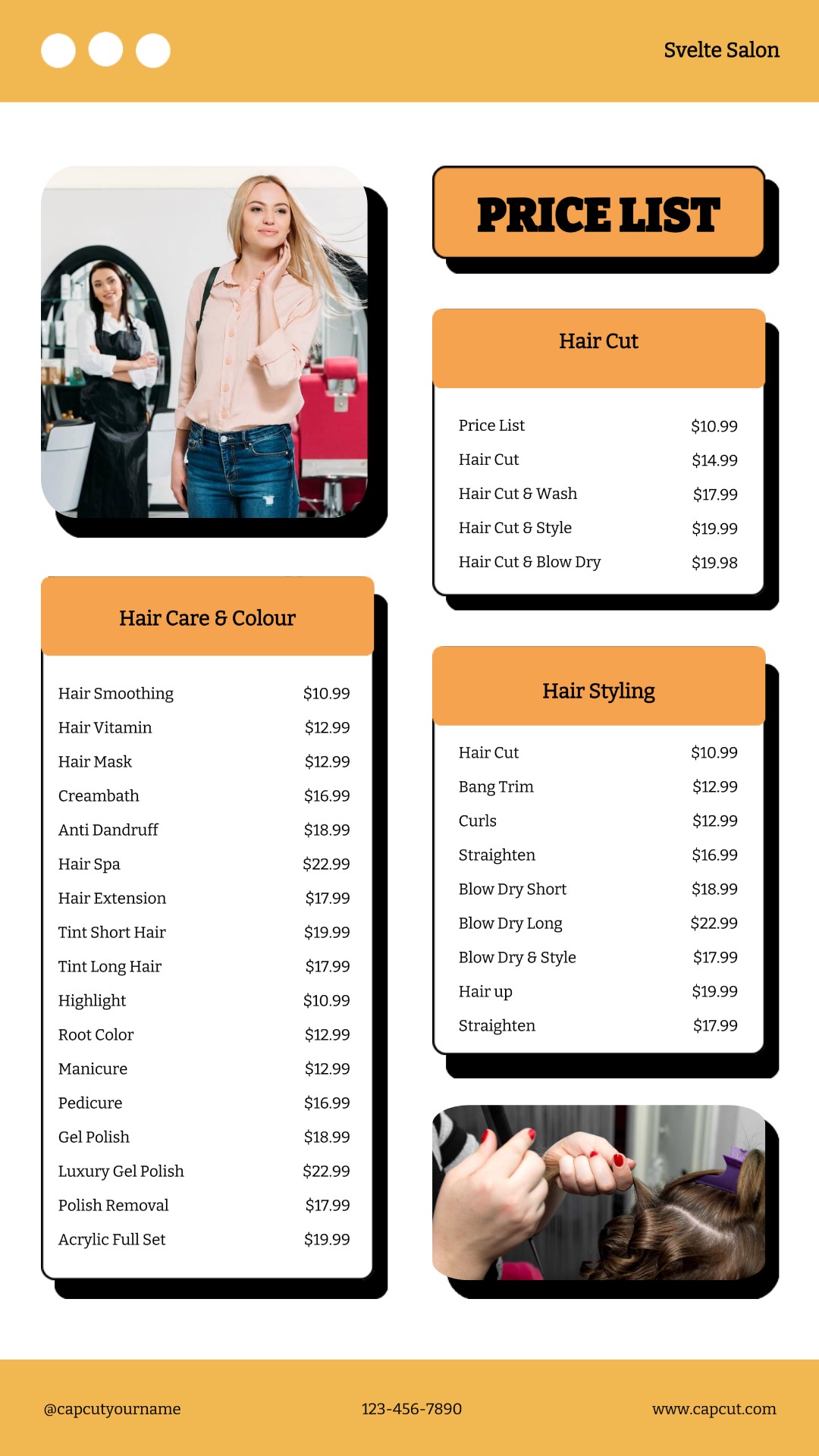 Beauty Salon Price List Instagram Story