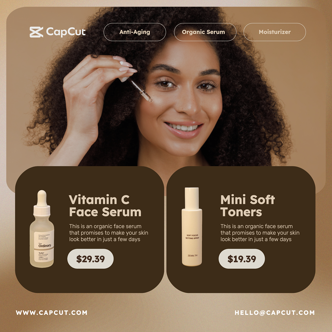 Beauty Care Marketing Poster Face Serum Skincare Product Display Instagram Post Gradient Background