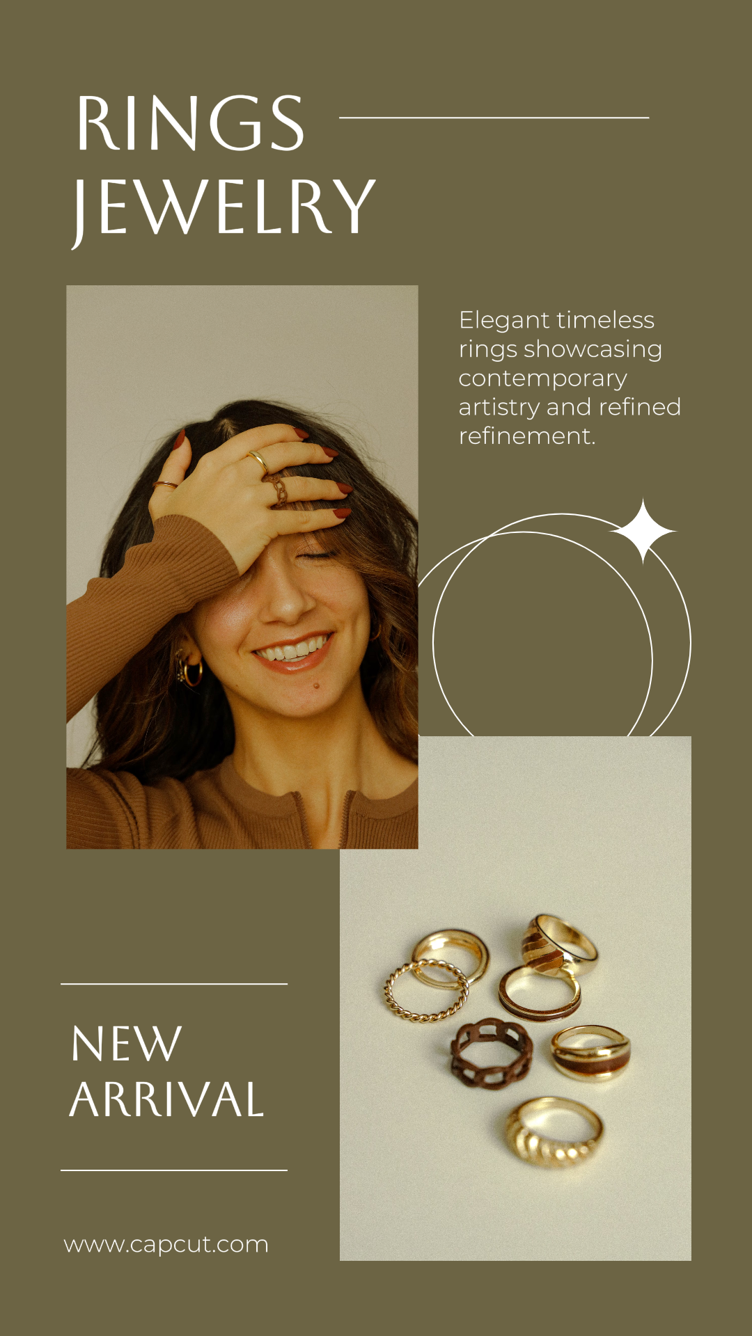 Marketing Jewelry New Arrival Instagram Story Rings Brown and Green