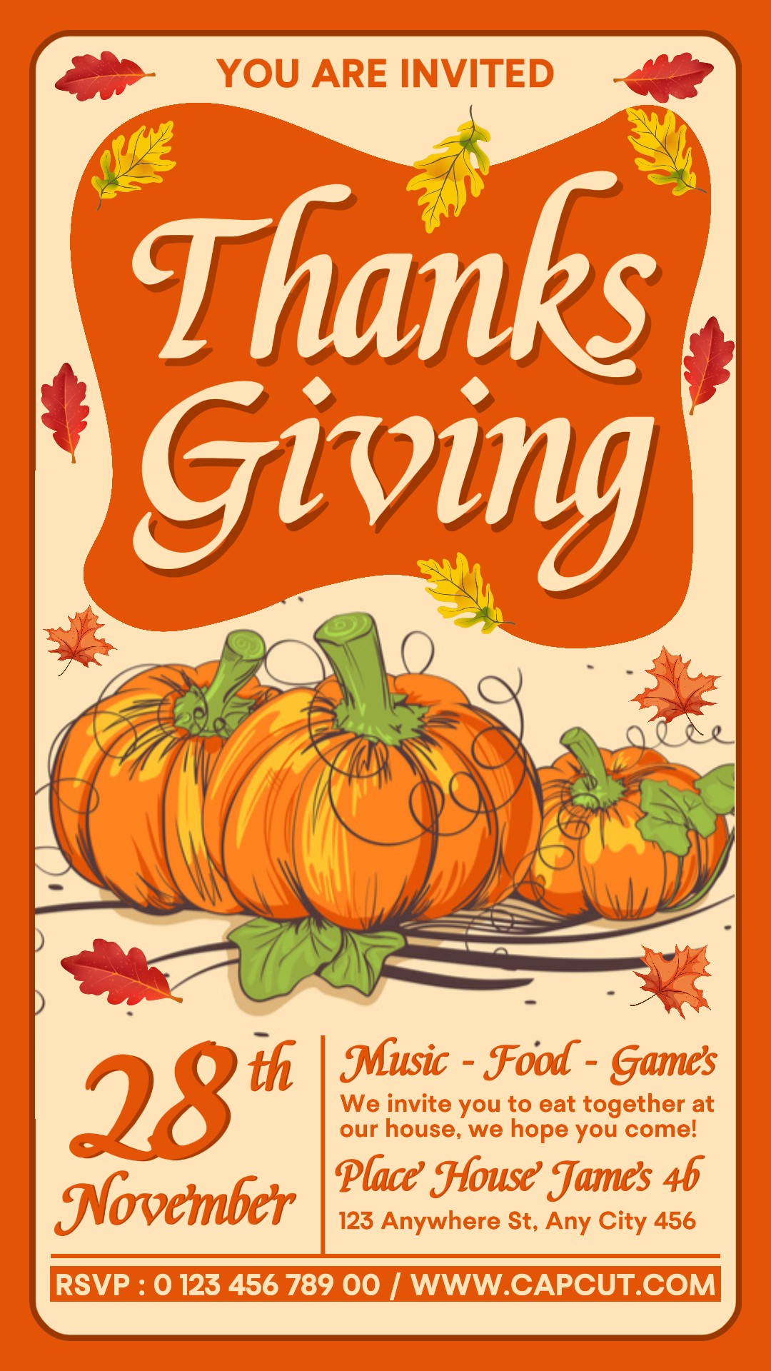 Thanks Giving Invitation Instagram Story Orange Flat Retro