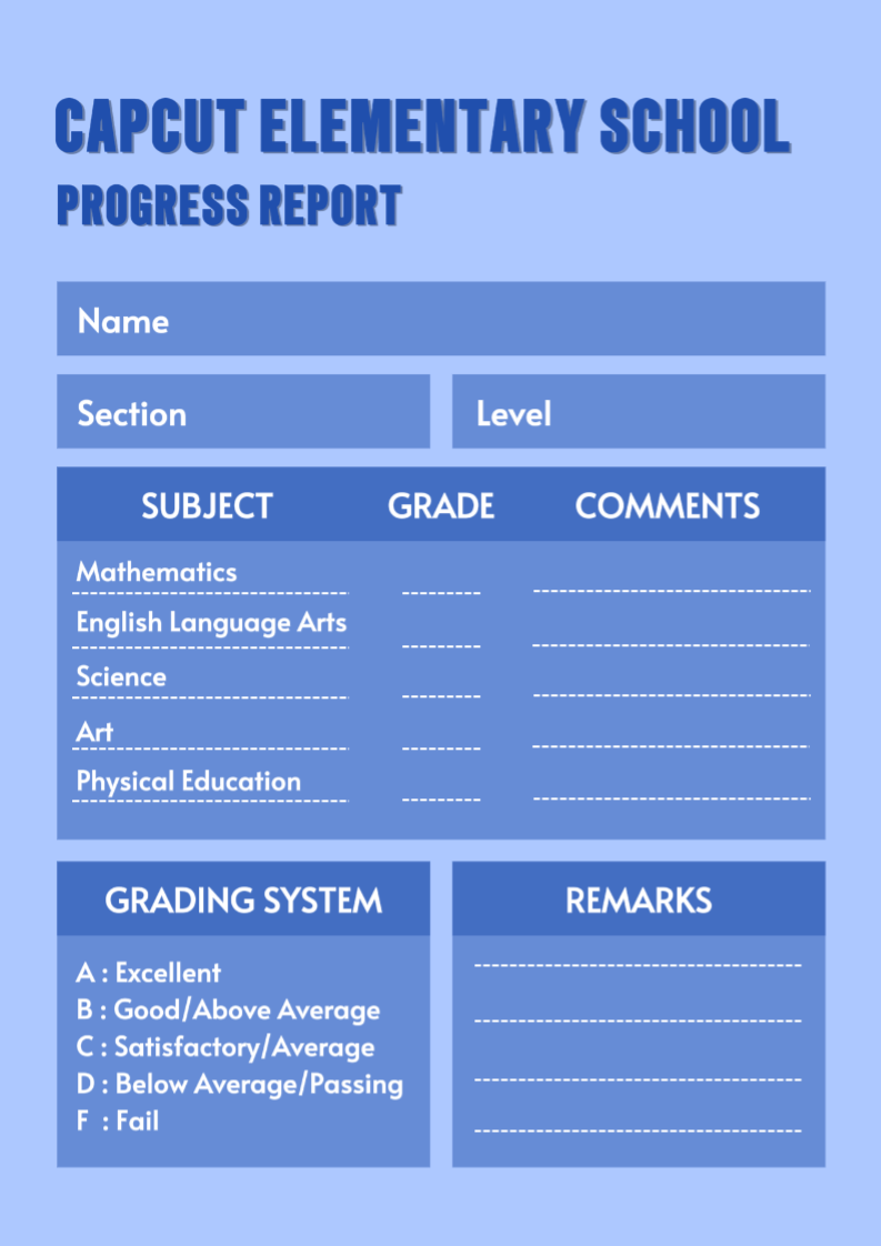 Non-Marketing Report Card Simple Blue