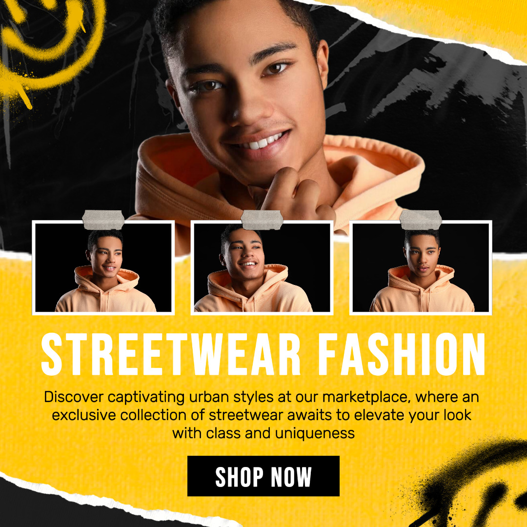 Kleidung und Schuhe Instagram Post Streetwear Mode Schwarz und Gelb Vorlage