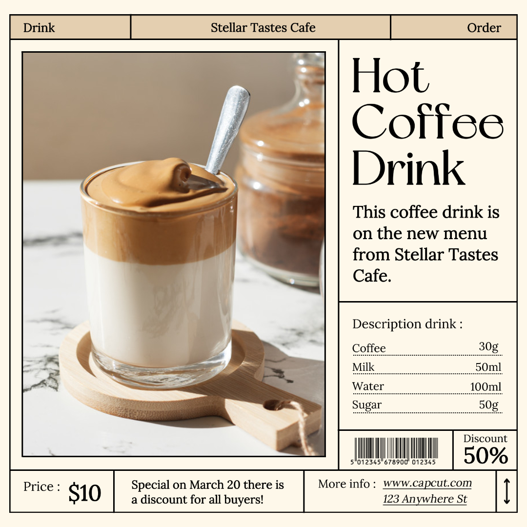 Heißes Kaffeegetränk Promotion Instagram Post Creme Minimalistisch