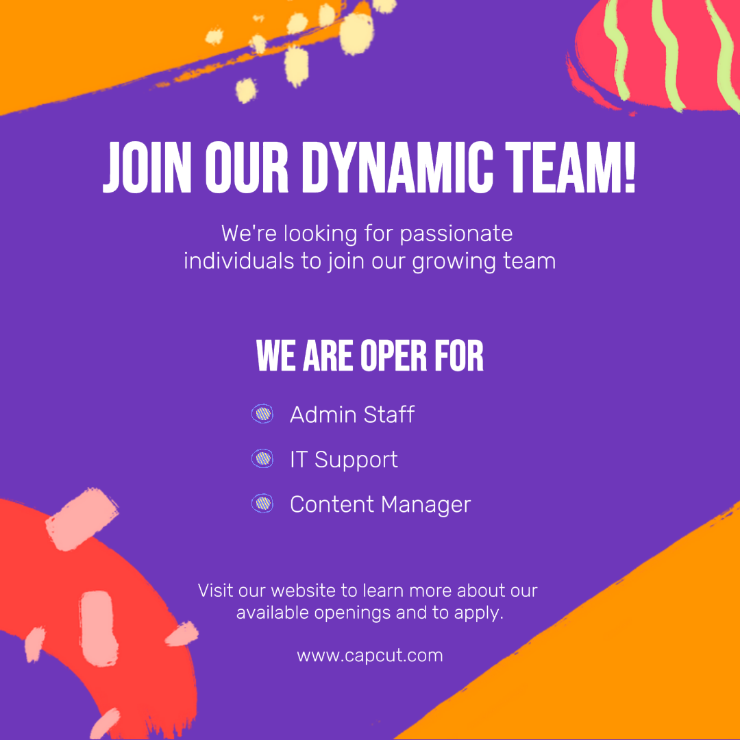 business and office marketing poster we are hiring ins purple orange