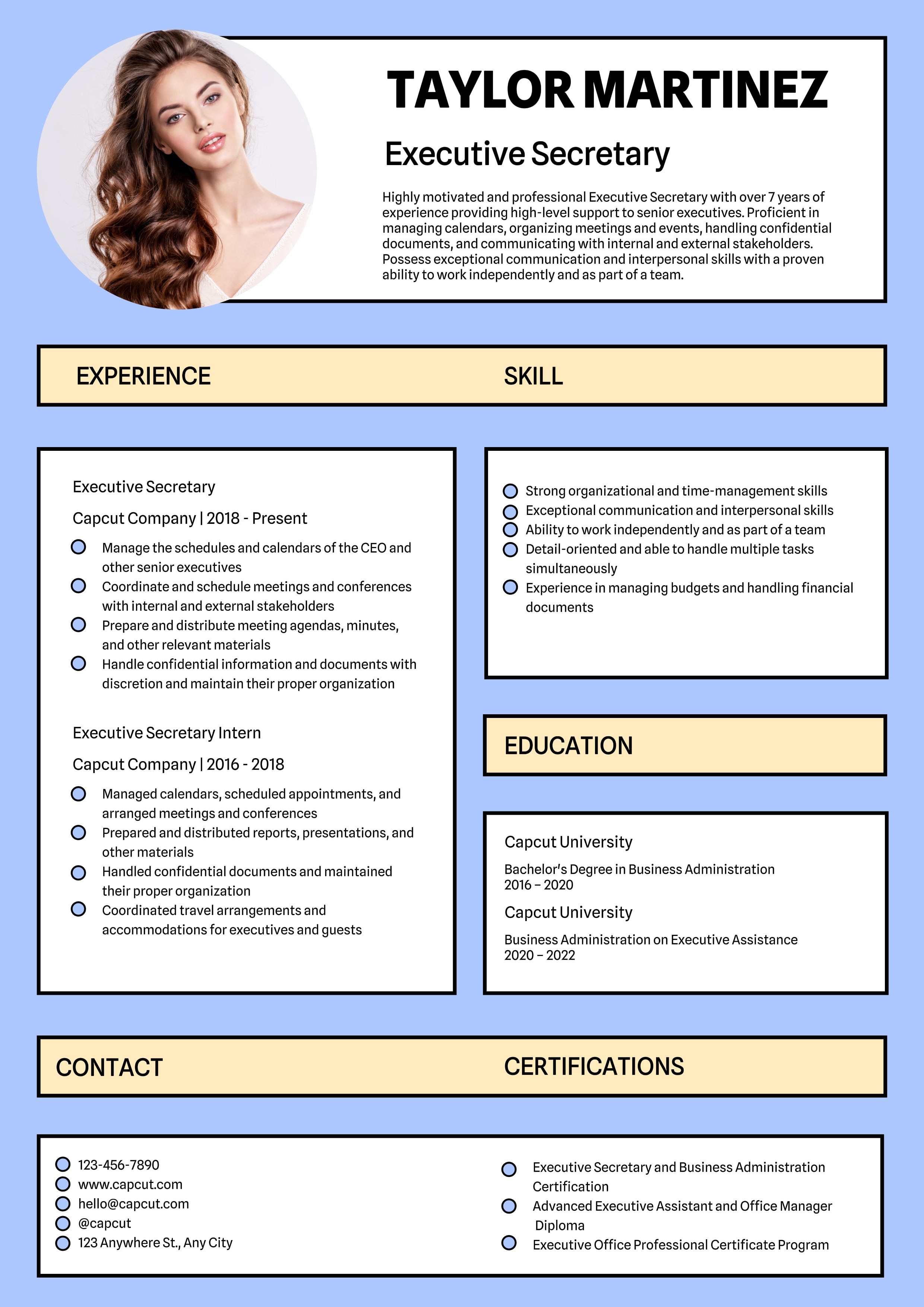 Cv d'affaires Secrétaire exécutif
