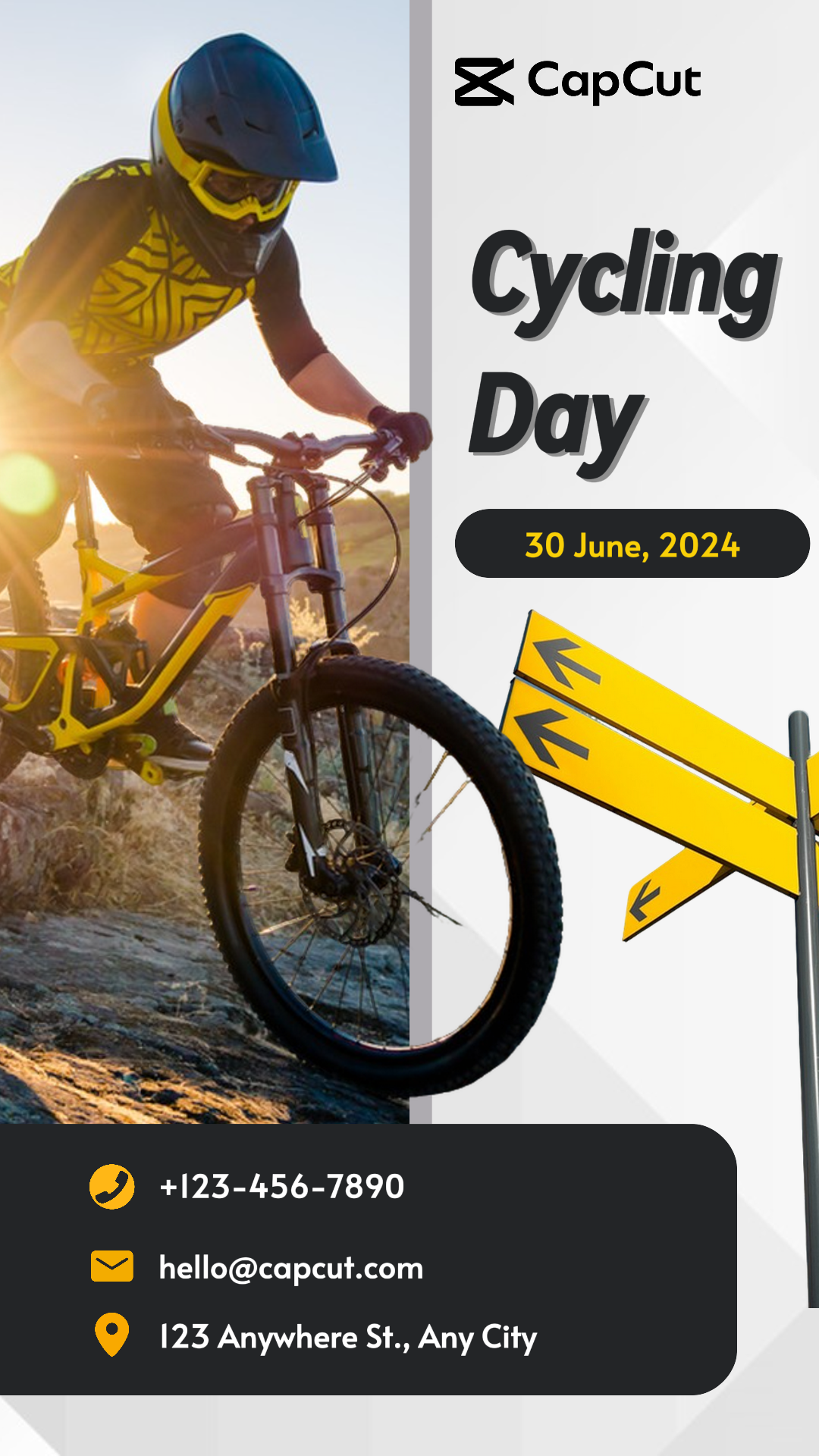 Affiche de marketing sportif et de match cyclisme post Instagram moderne simple jaune blanc