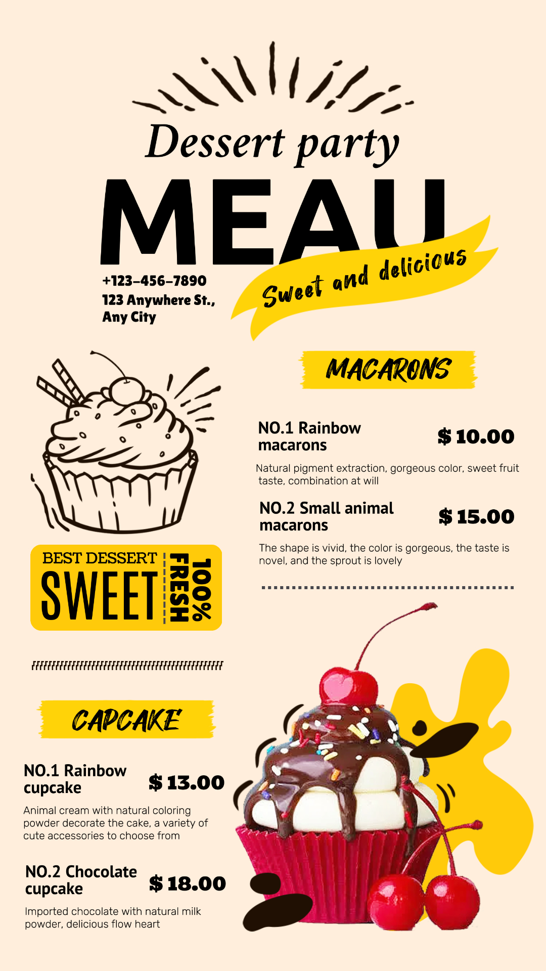 음식 및 음료 컵케이크 메뉴 미국 복고풍