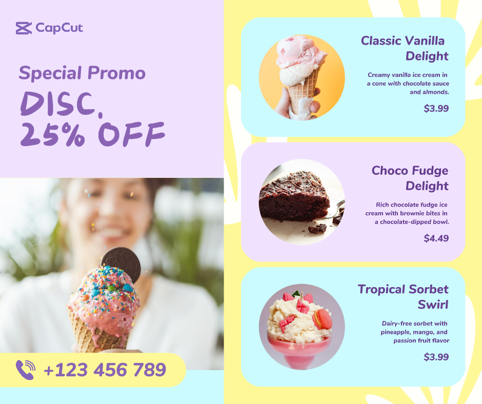 Publicación de Facebook de promoción de helados