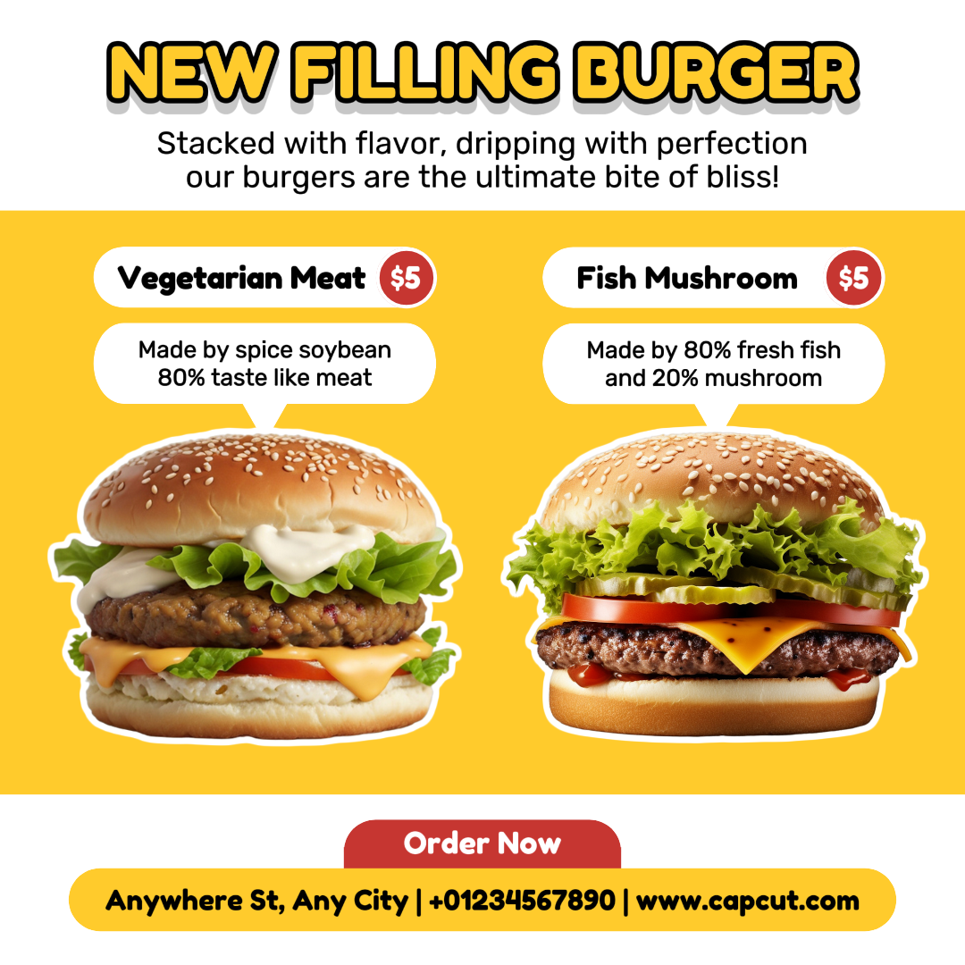 Alimentos y bebidas Nueva hamburguesa de relleno Publicación de Instagram