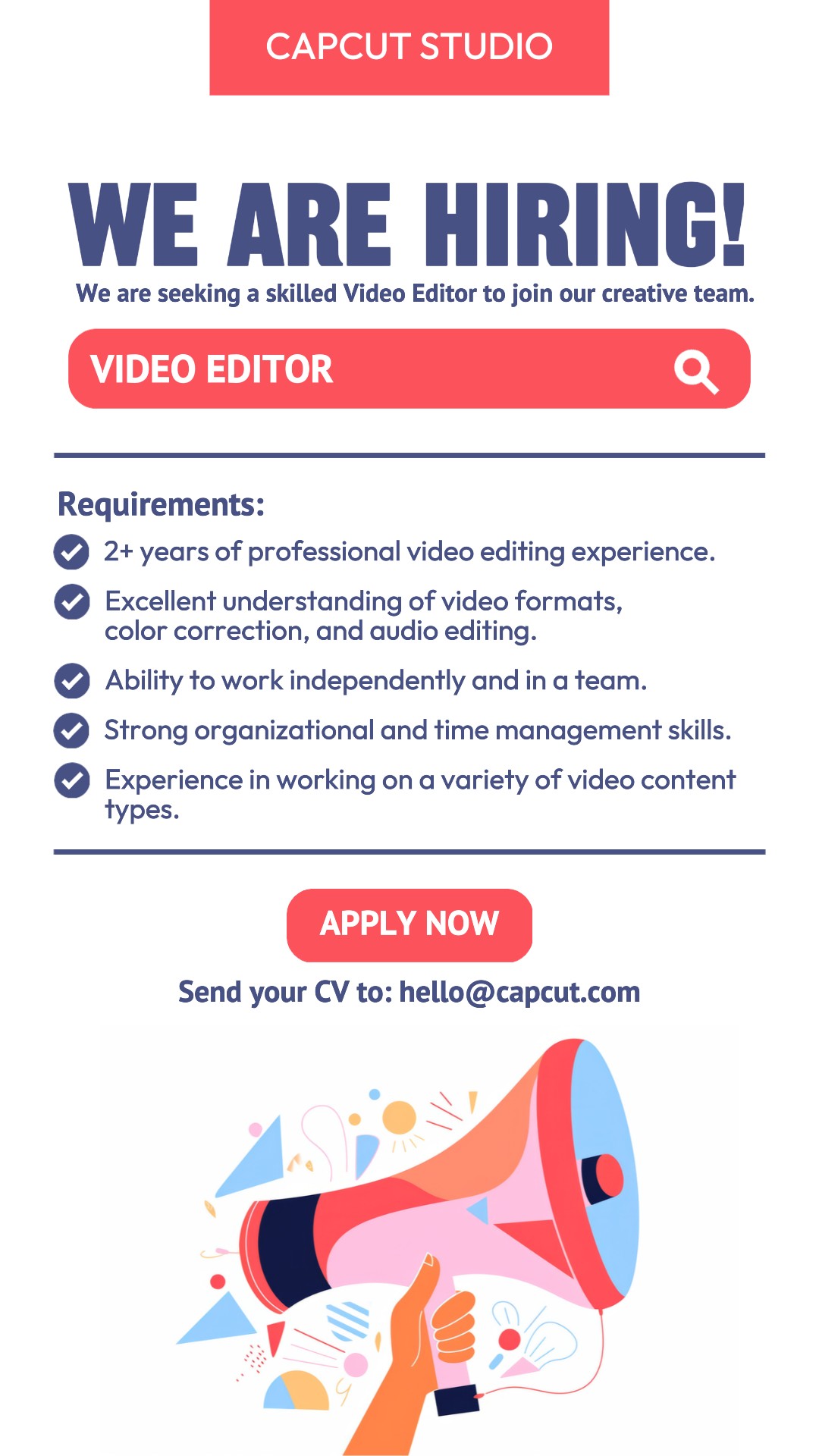 Introducción a la Vacante de Trabajo Historia de Instagram