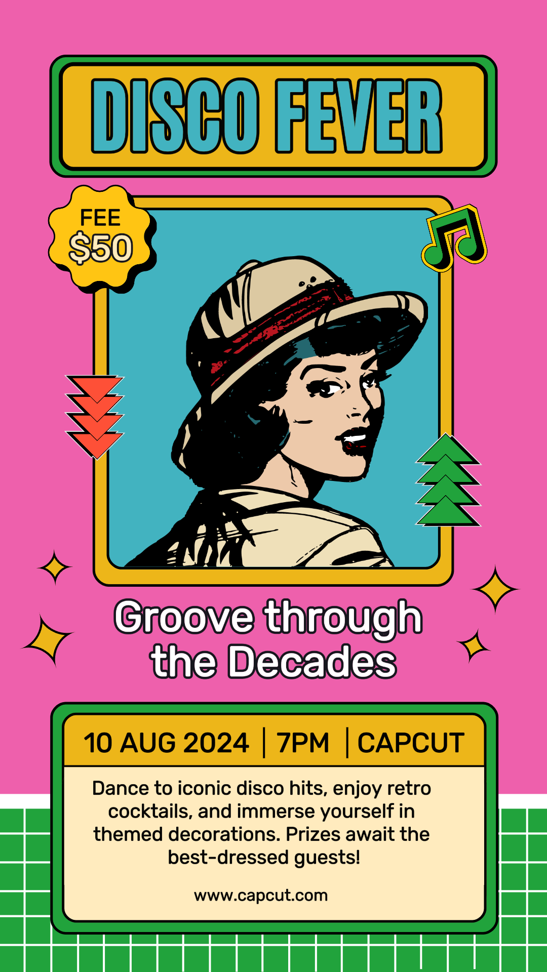 Entretenimiento fiesta musical publicación de instagram estilo retro