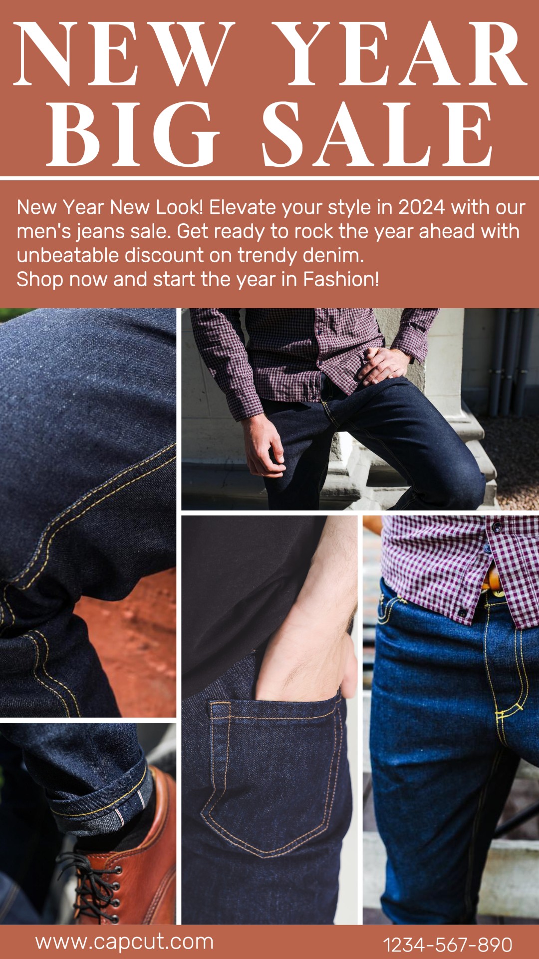 Venda de jeans masculinos de moda ano novo história do instagram