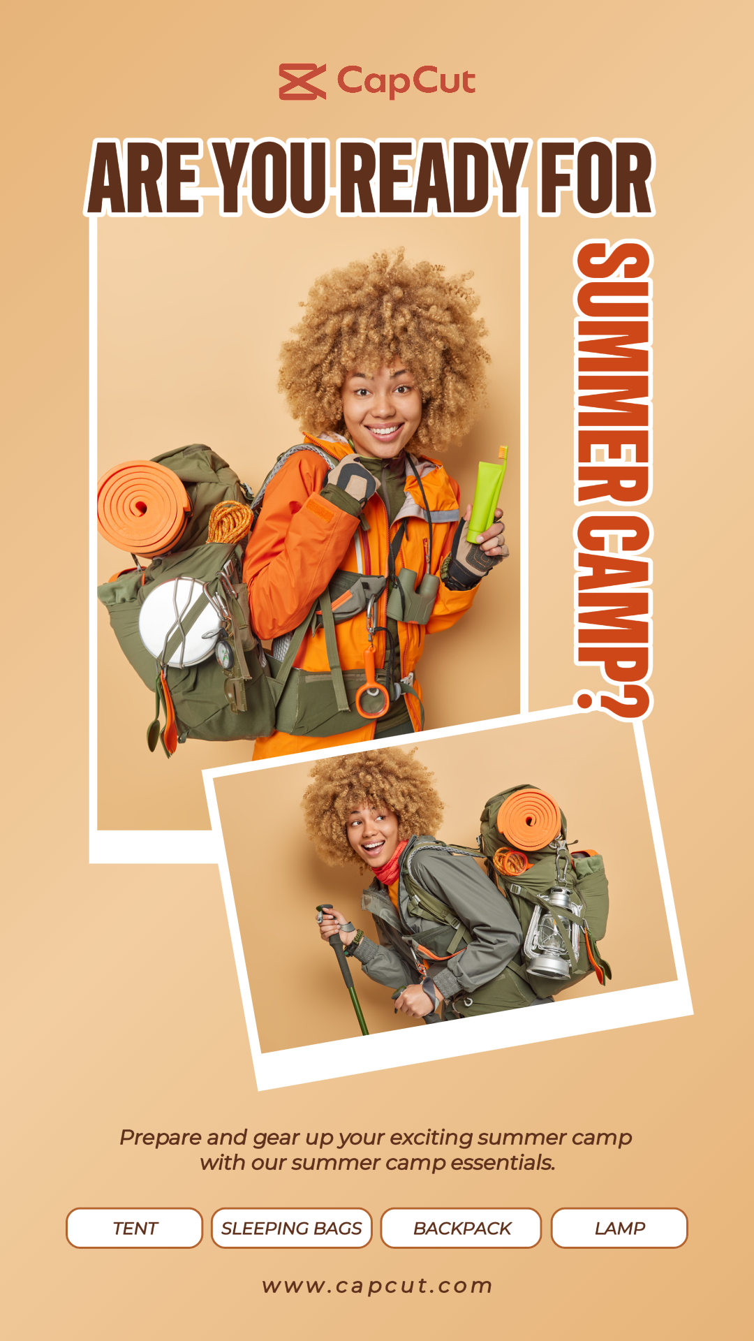 Cartel de marketing de viajes Historia de Instagram Campamento de verano Estilo marrón minimalista moderno