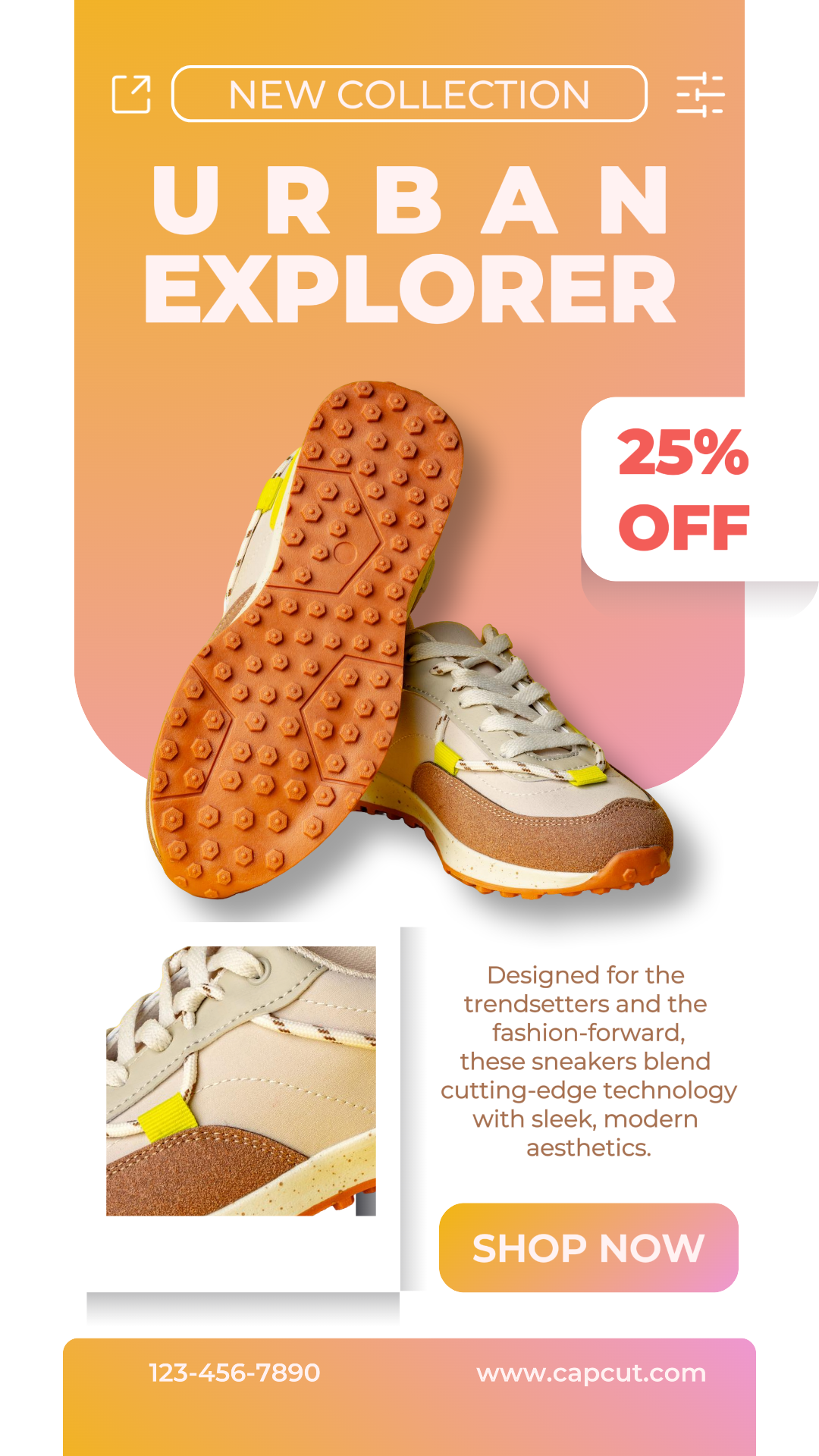 Pôster de Marketing de Roupas e Calçados Urban Shoes Instagram Post Branco Laranja Rosa