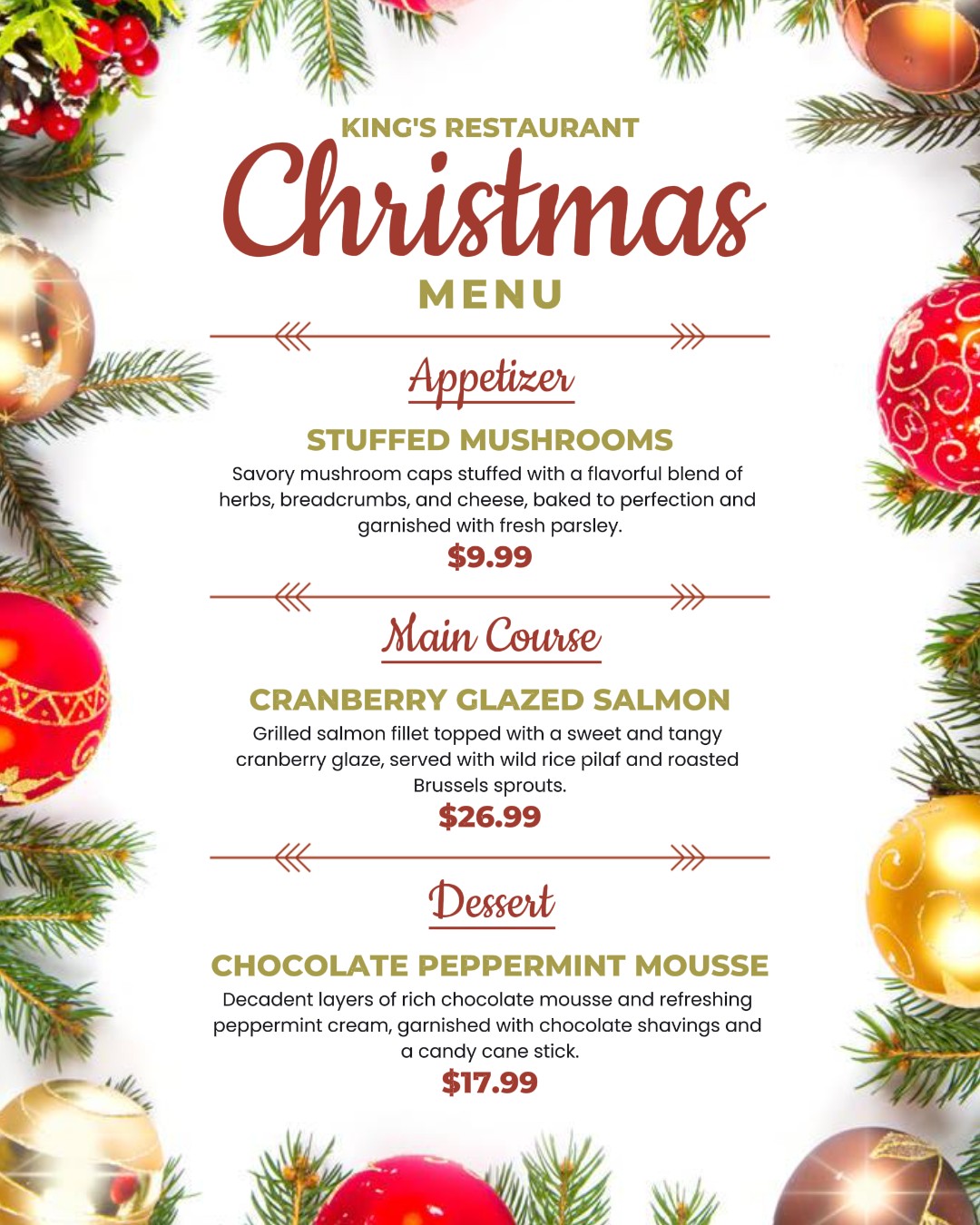 Menu alimentaire de Noël blanc pour la publication sur les réseaux sociaux