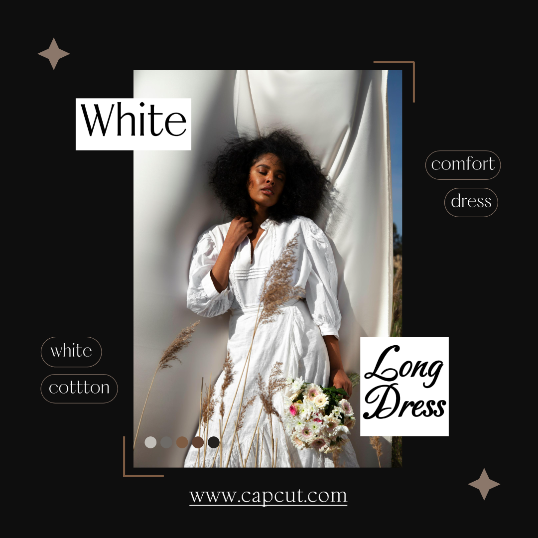 Kleidung und Schuhe - Marketing Poster Instagram Post Weißes langes Kleid 