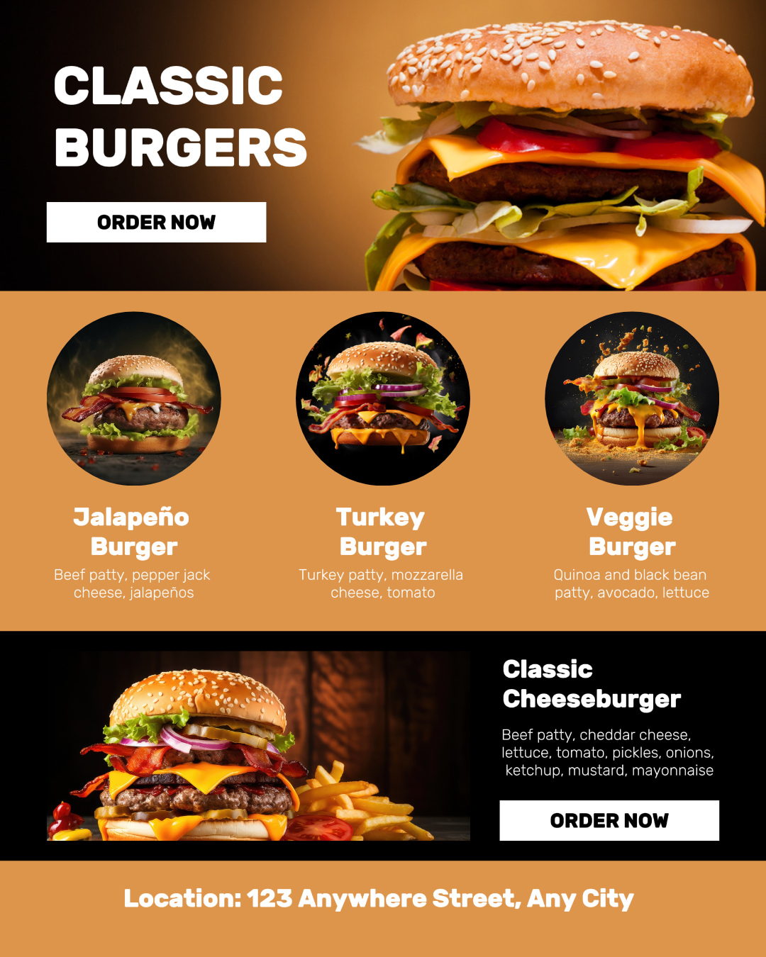 Menu hamburgers classiques