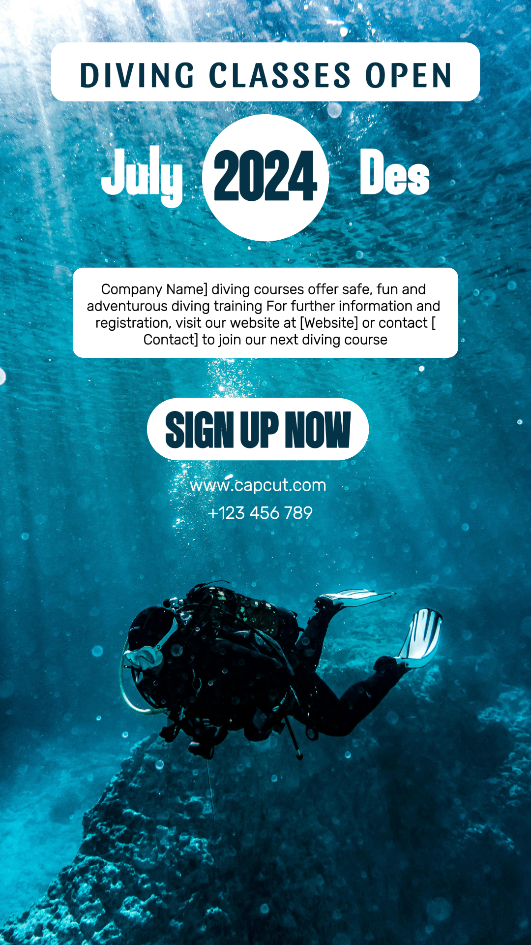 Sport und Match Schwimmbadparty kreatives Poster Instagram Story blau 