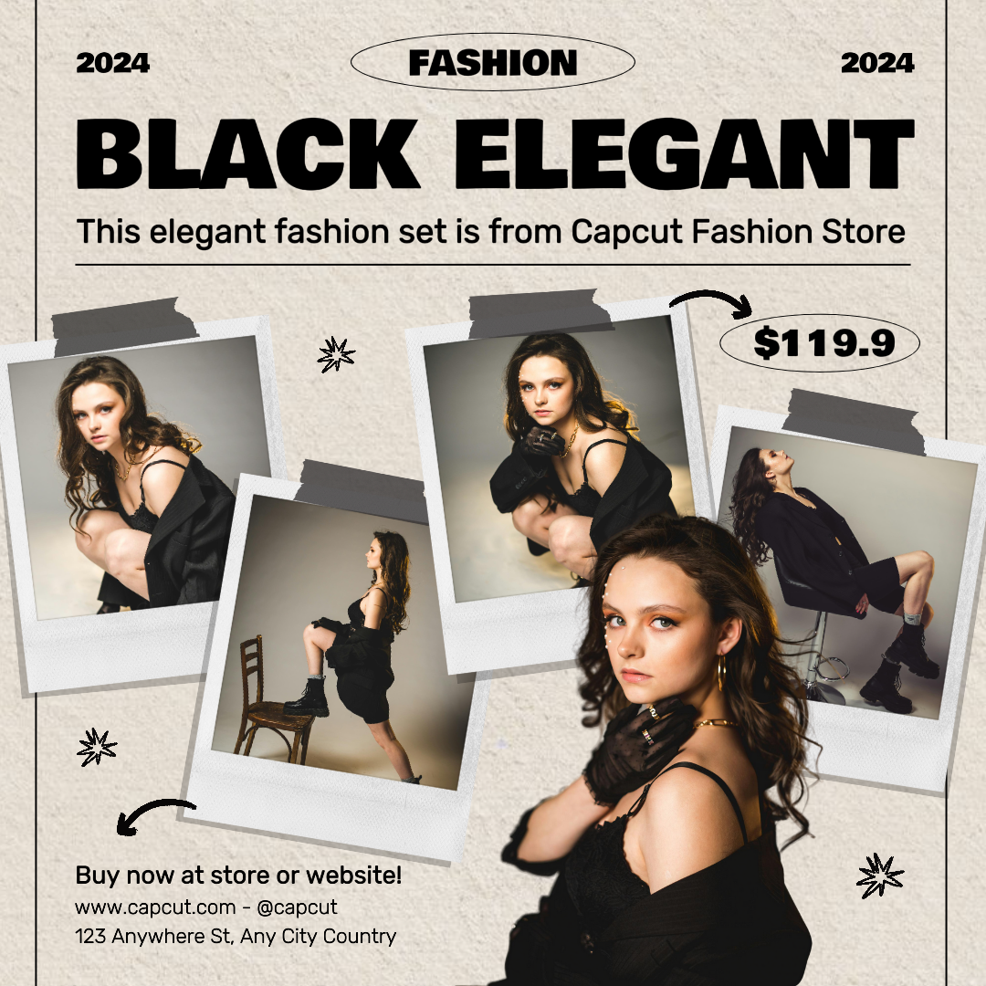Clothing and shoes - Marketing Poster Fashion Black Elegant Instagram Post Cream Minimalist