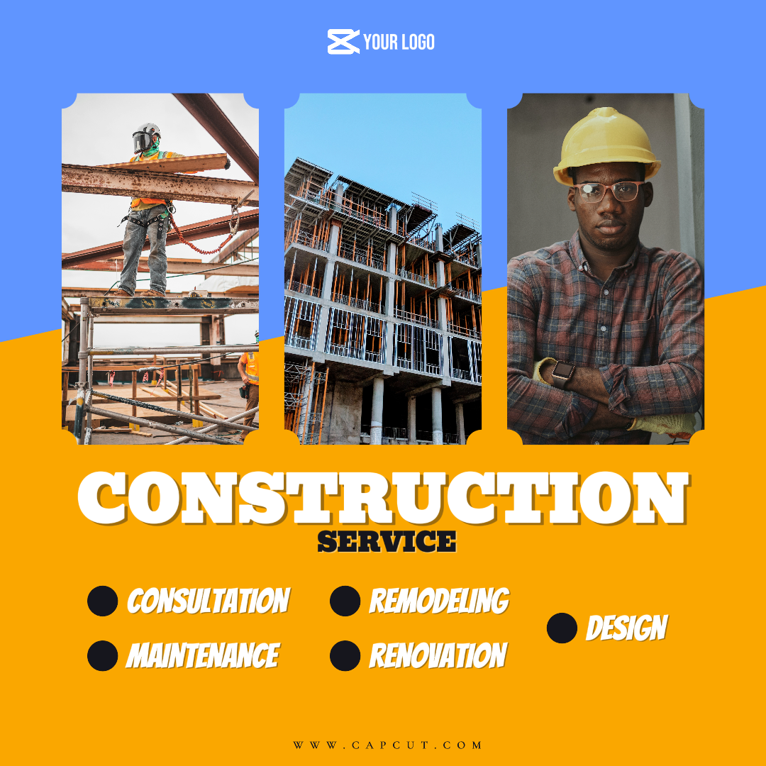 Vida Servicios Construcción Servicio Instagram Post Azul y Amarillo Minimalista