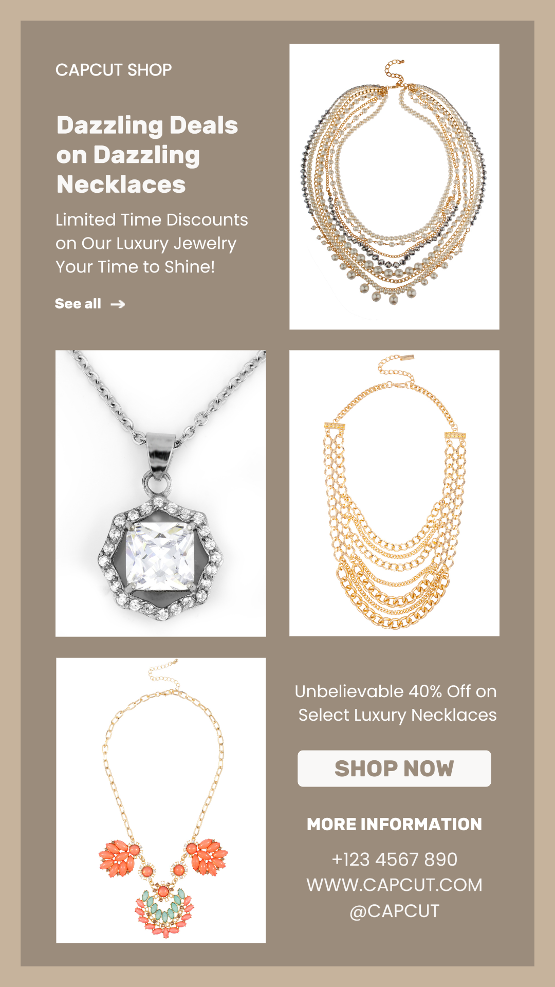 Colar de luxo de joias de imagem multiproduto para história do Instagram