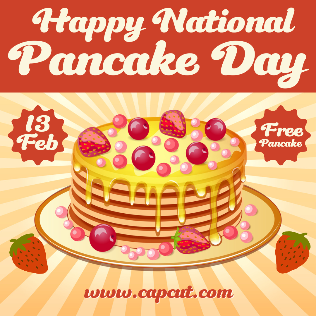 Pancake Day Greeting Instagram Post Vintage Cream Red 