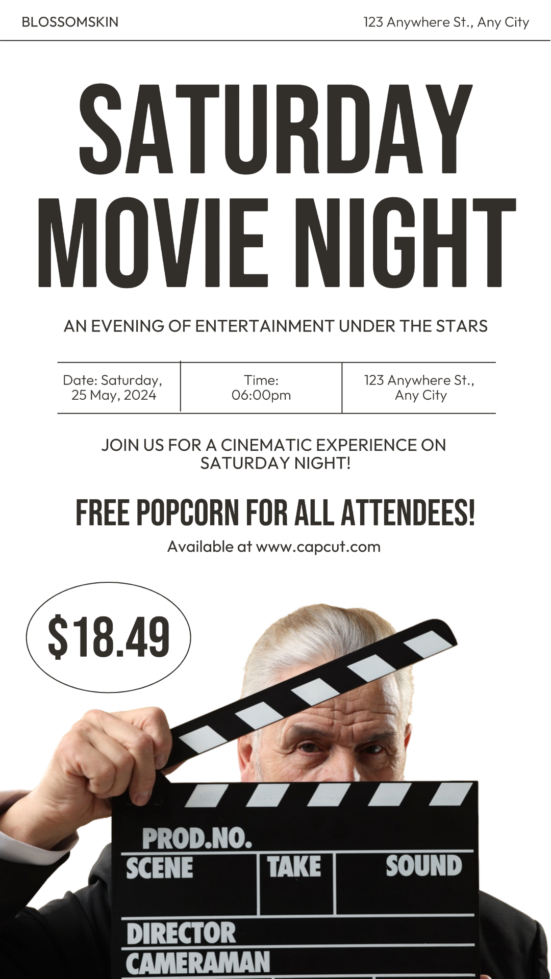 Cartel de marketing de entretenimiento Noche de película del sábado Estilo minimalista Historia de Instagram