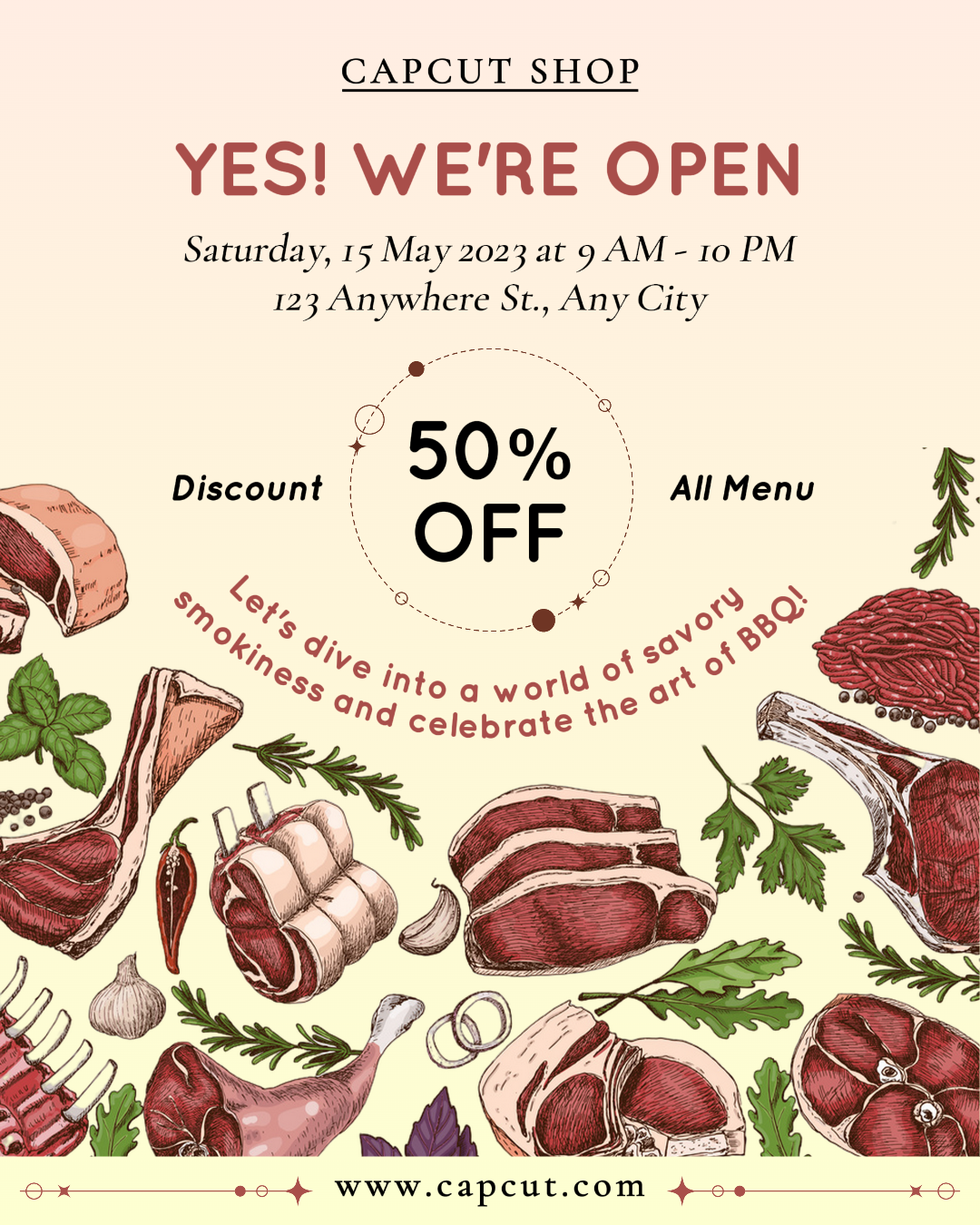 Makanan Barbekyu Restoran Grand Pembukaan Potret Instagram