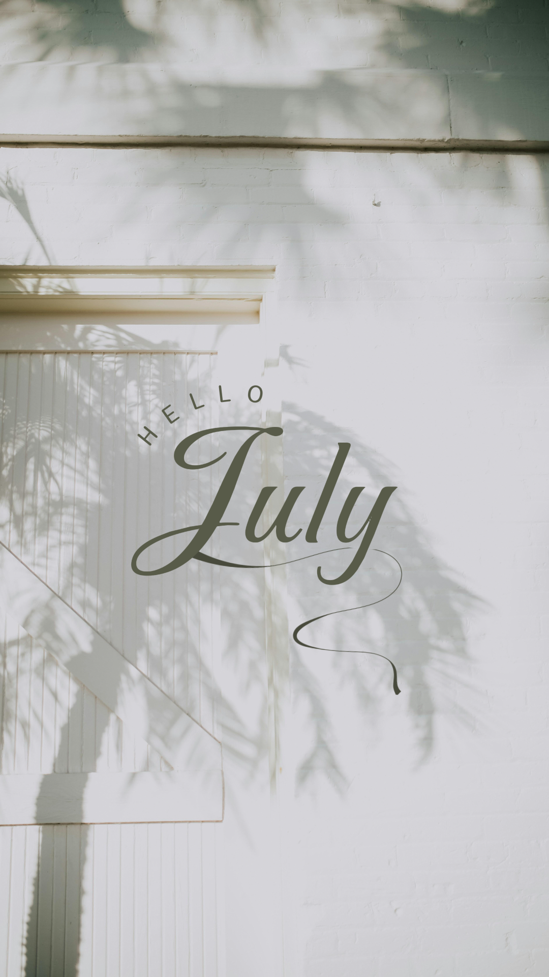 Hello July creative poster instagram story palm tree shadow