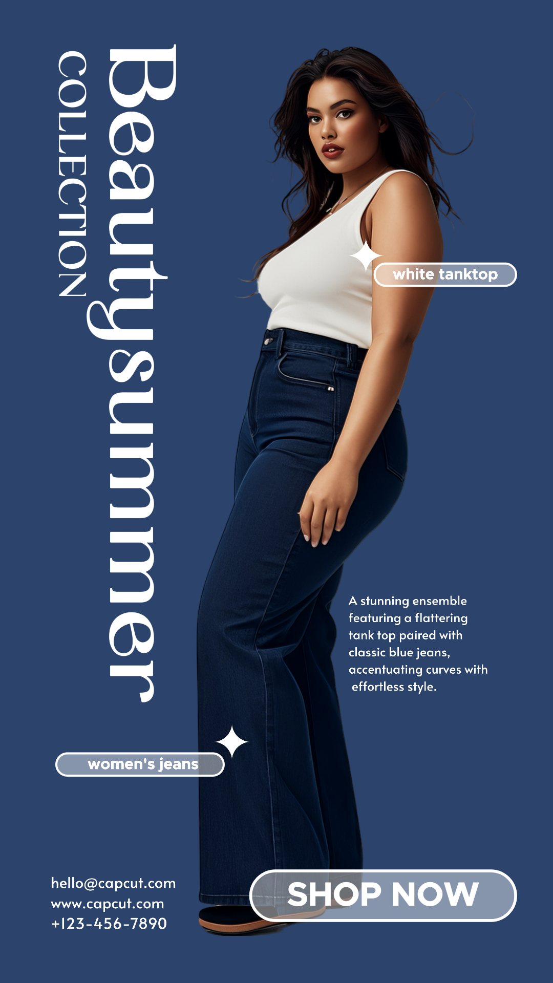 Marketing Vêtements et Chaussures Affichage des produits Instagram Story Robe d'été blanche et bleue