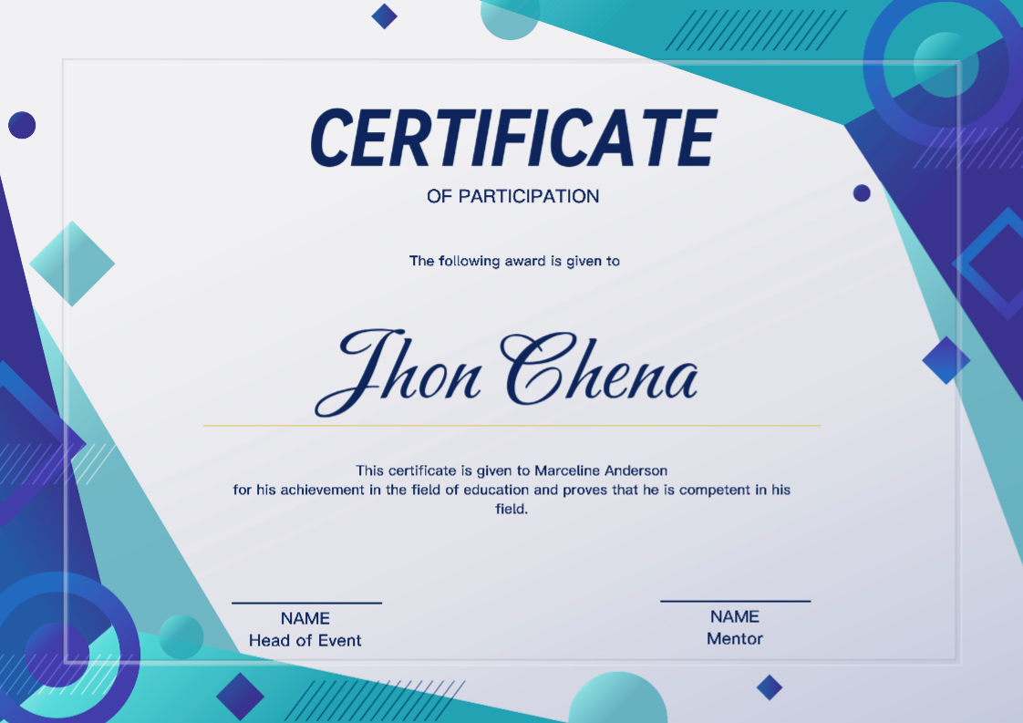 Non-Marketing-Certificate Elegantes Blau