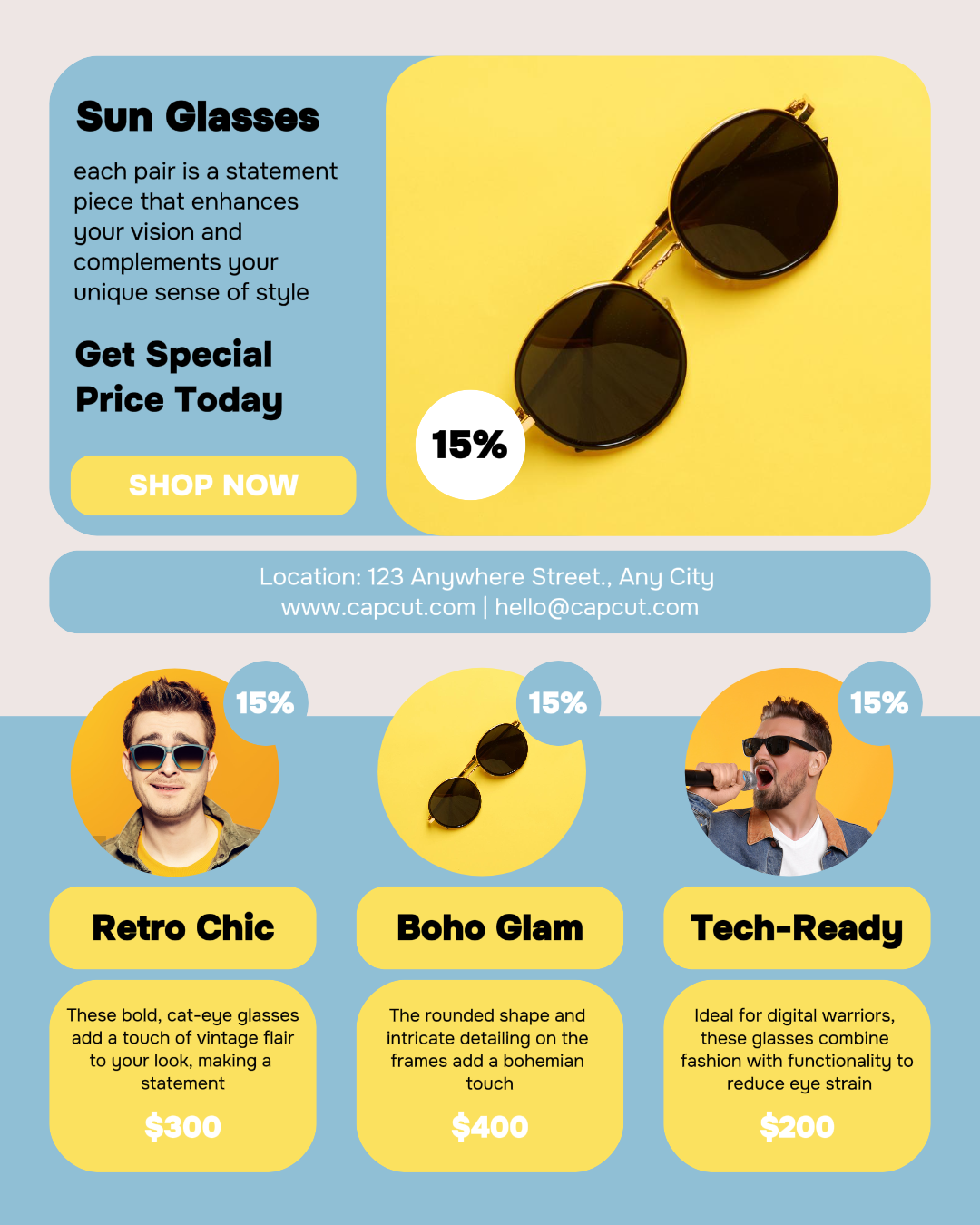 Affichage de lunettes de soleil à la mode