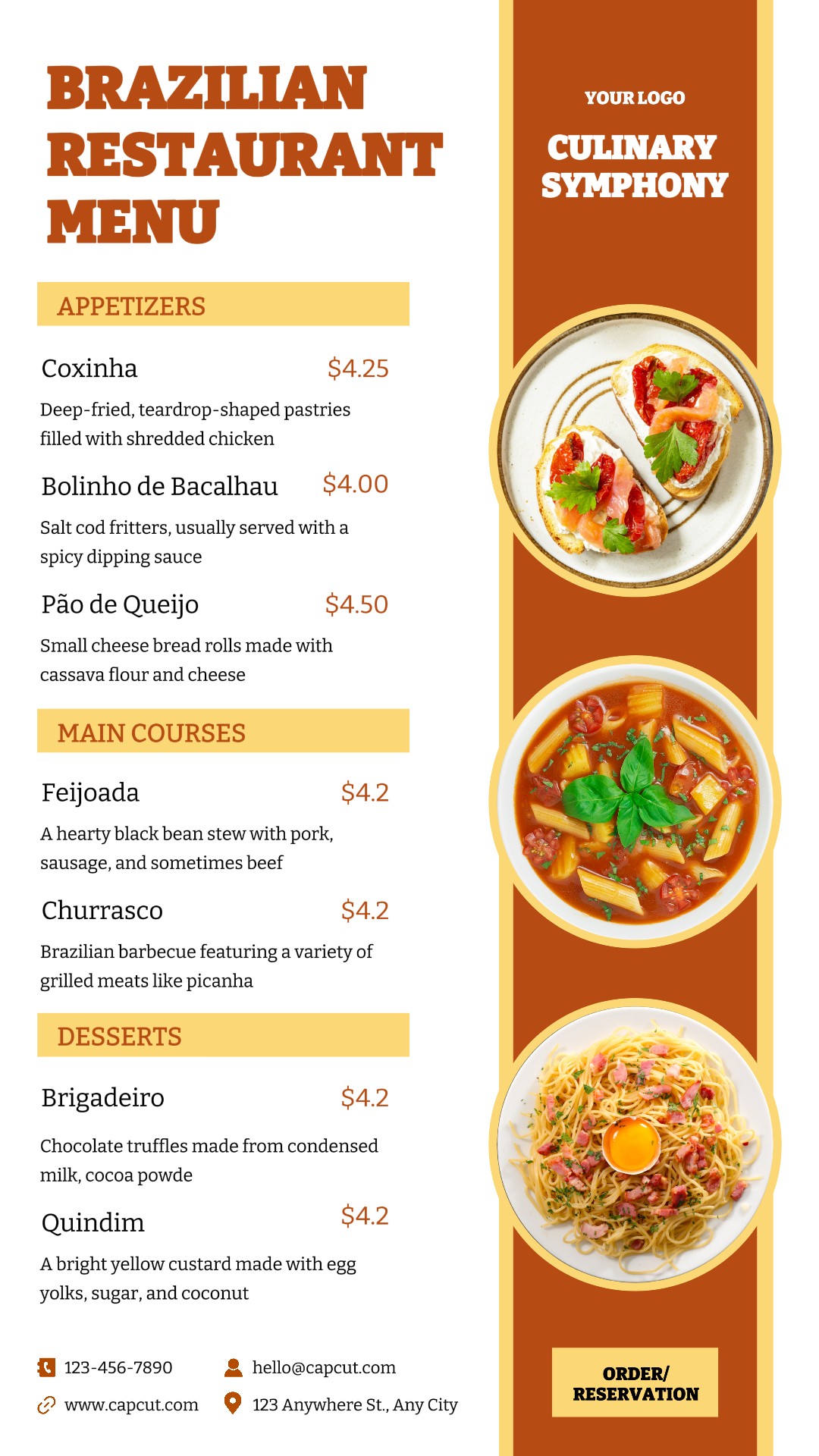 Comida Restaurante Brasileiro Menu Instagram Story