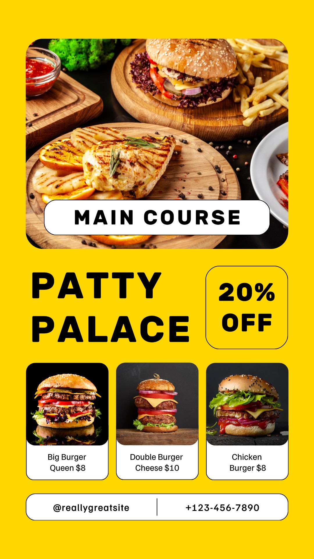 Gelber minimalistischer Hauptgang Burger Restaurant Instagram Story