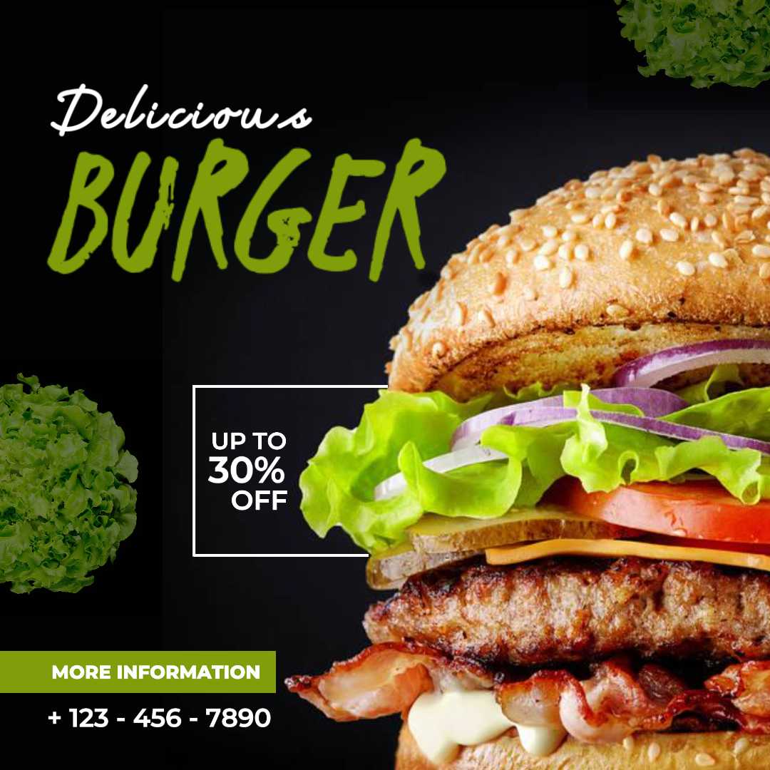 Promoción De Comida Deliciosa Hamburguesa Publicación De Instagram