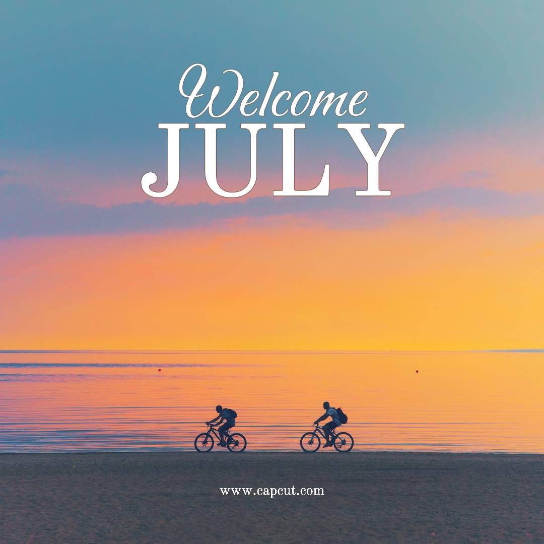 Hello July Creative Poster Instagram Post Orange