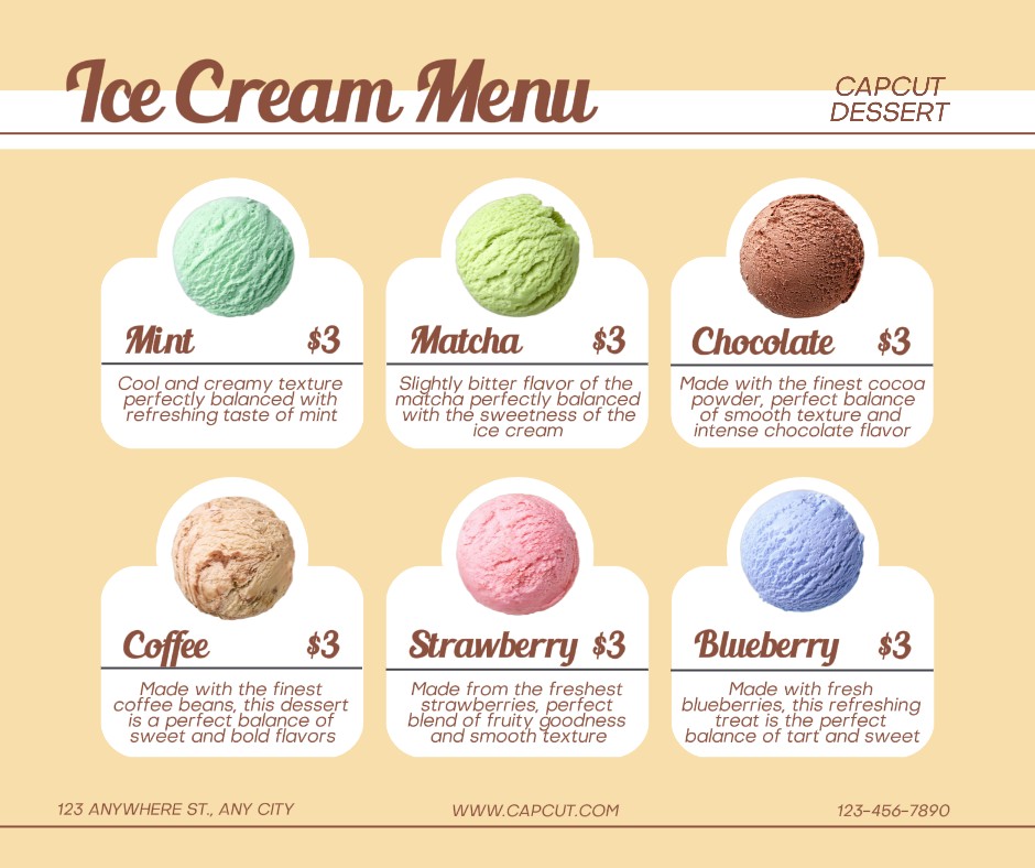 Yellow Ice Cream Menu Facebook Post