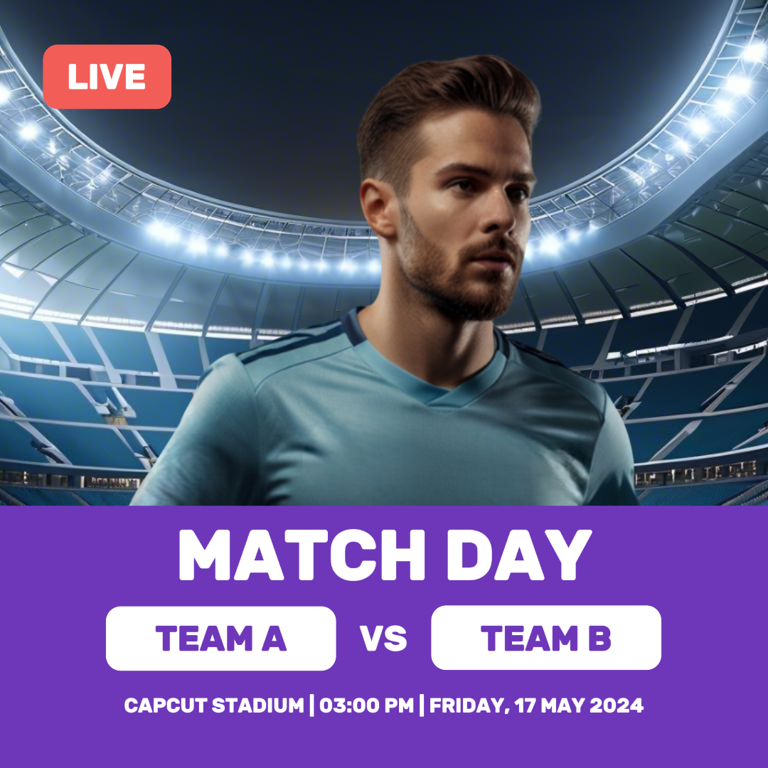Match Creative Poster Instagram Post Roxo Branco e Vermelho Jogo de Futebol