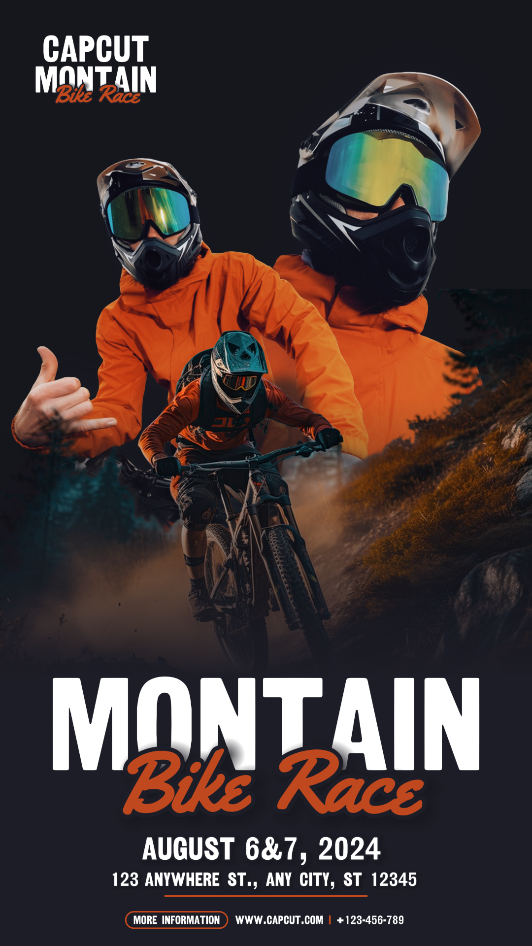 Pôster de esportes e marketing de partidas Montain Bike Race história do instagram Laranja e Branco