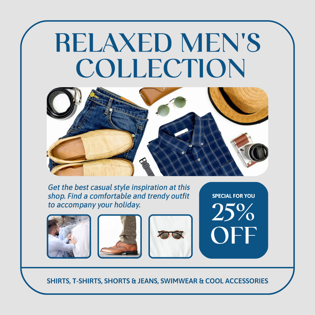 Pôster de marketing de roupas e sapatos instagram blue