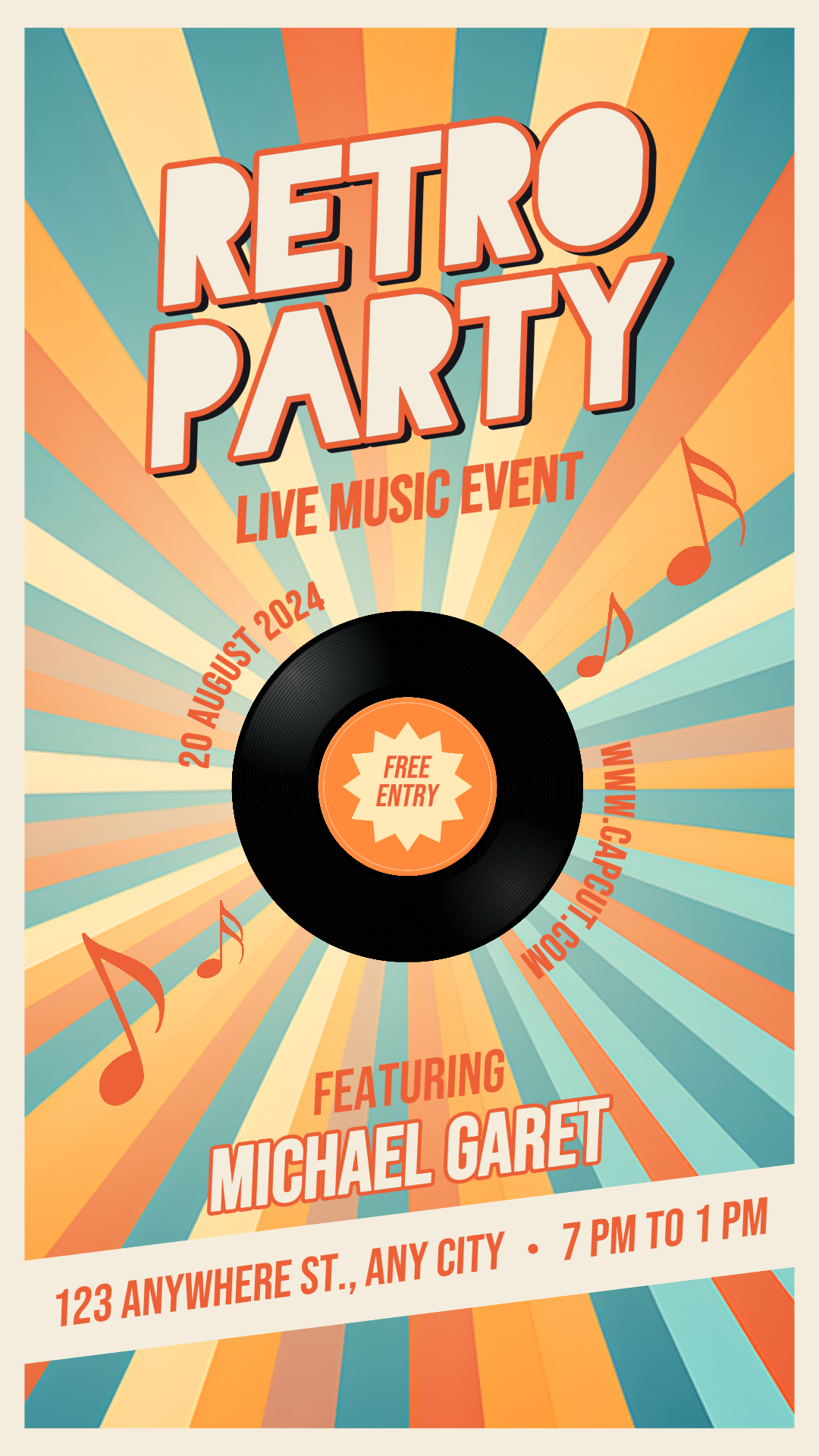 Entretenimiento Retro Póster De Fiesta Naranja Estilo Retro