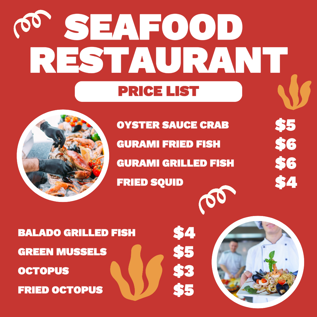 Liste de prix des restaurants de fruits de mer 2024hot