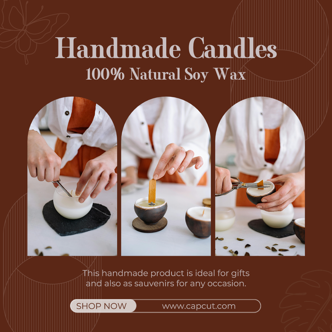 minimalist collage marketing poster instagram post handmade candles maroon