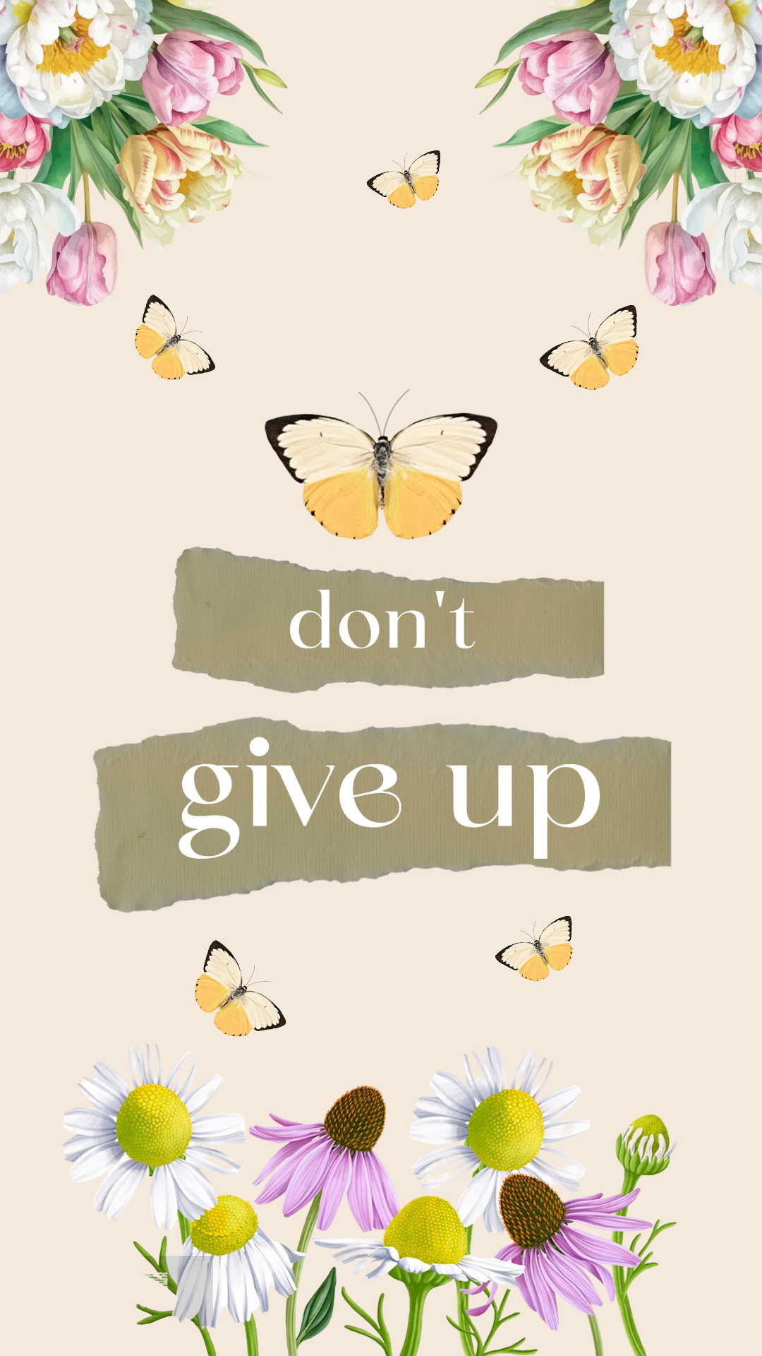 Flor de borboleta de papel de parede com citações