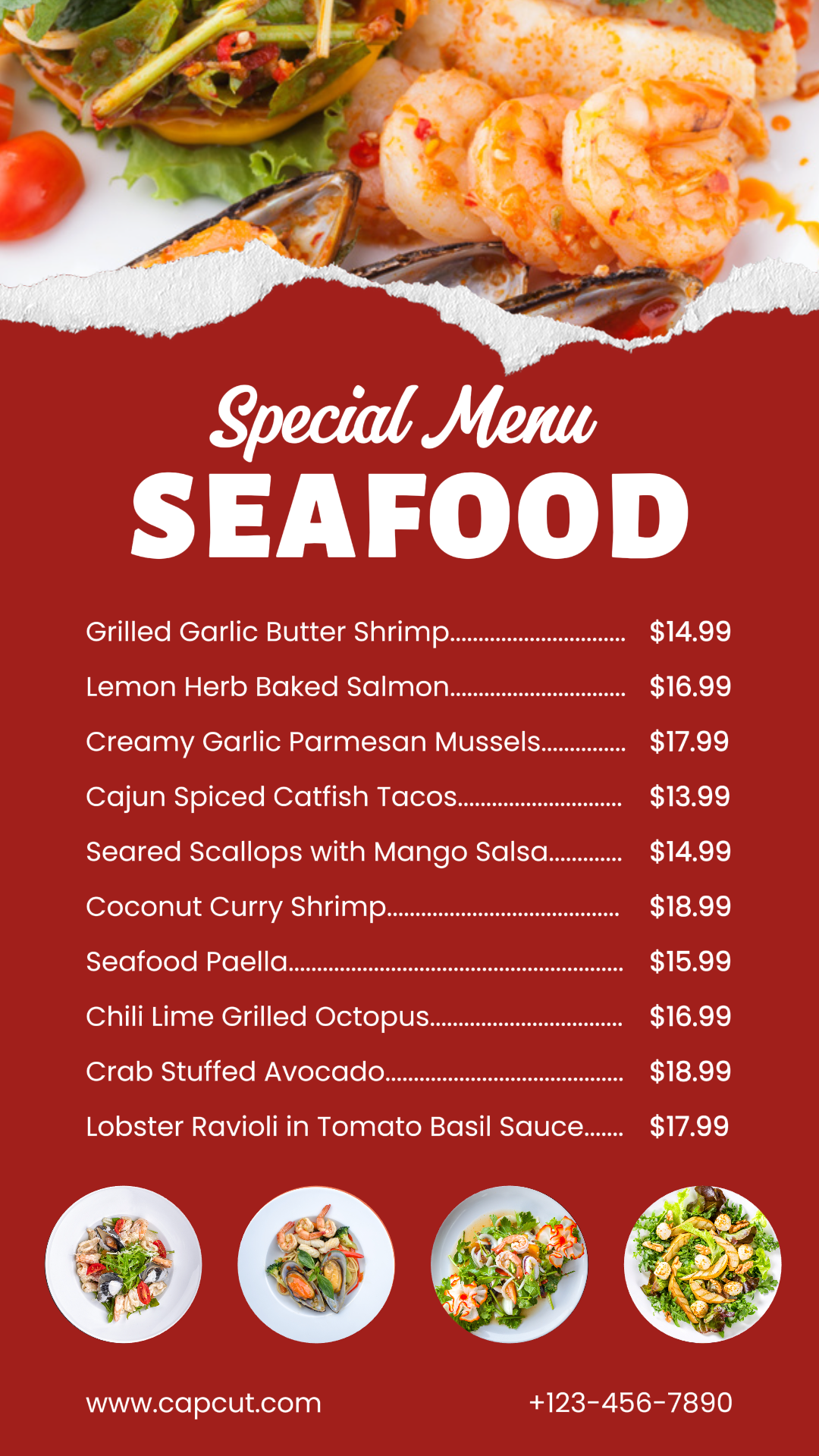 Promoción Del Menú De Comida Restaurante De Mariscos Historia De Instagram