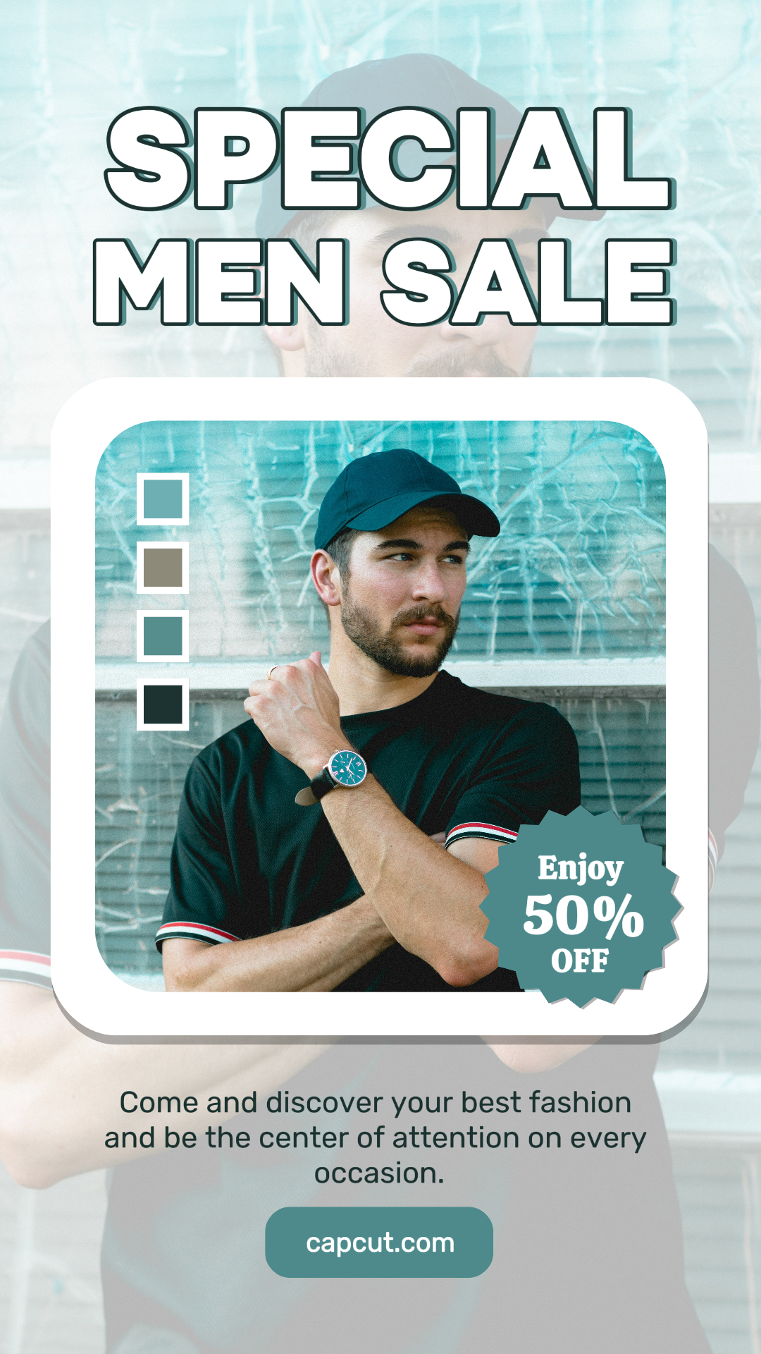 Cartel de marketing de ropa y zapatos Historia de Instagram Venta especial del día de los hombres Collage blanco esmeralda