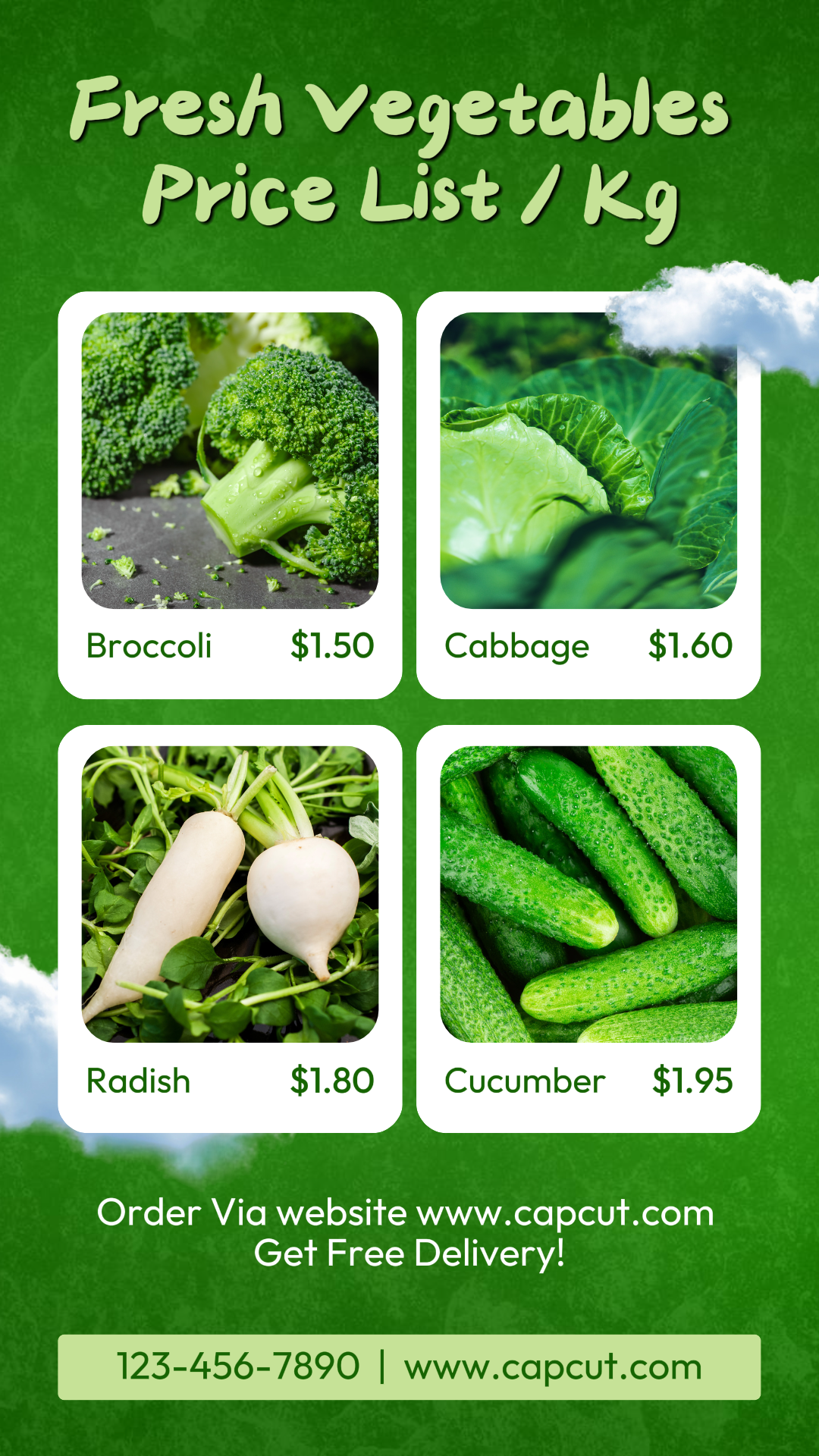 Lista de preços da loja de vegetais História do Instagram