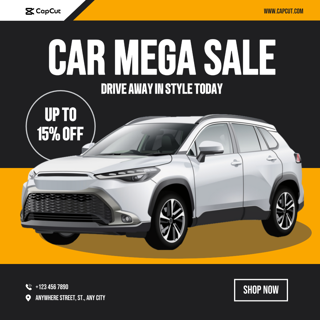 Cars Marketing Poster Autoverkauf Instagram Post Gelb Schwarz