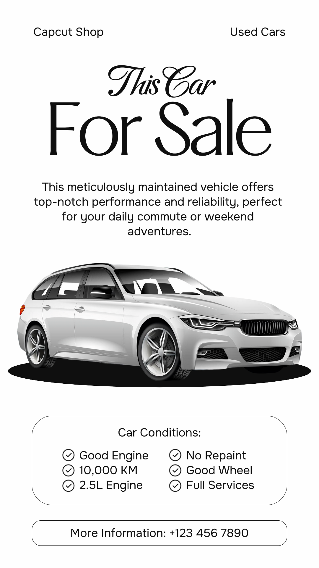 Carros - Poster de Marketing Carro à Venda Instagram Story Preto e Branco