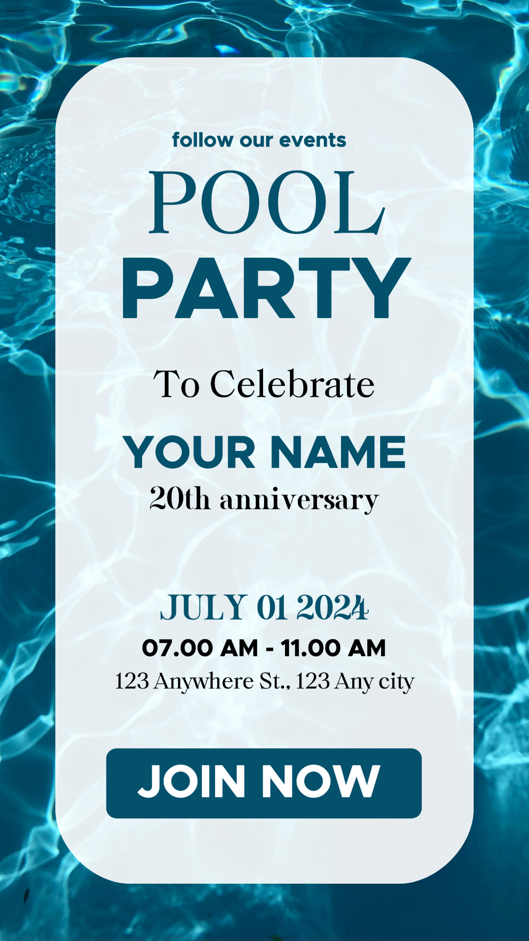 Sports and match swimming pool party creative poster tiktok blue and white